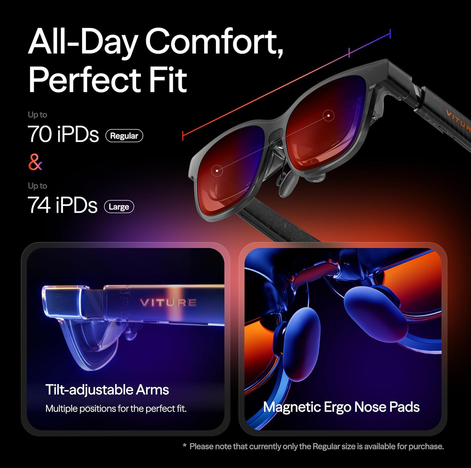VITURE Luma Pro XR Glasses — 152” 1200p Ultra Sharp Display, 1000 Nits, 52° FOV, Dimming Adjustments, for iPhone 16/15, Android, Mac, PC, Steam Deck, First-Ever XR Experience for Switch 2 - Regular