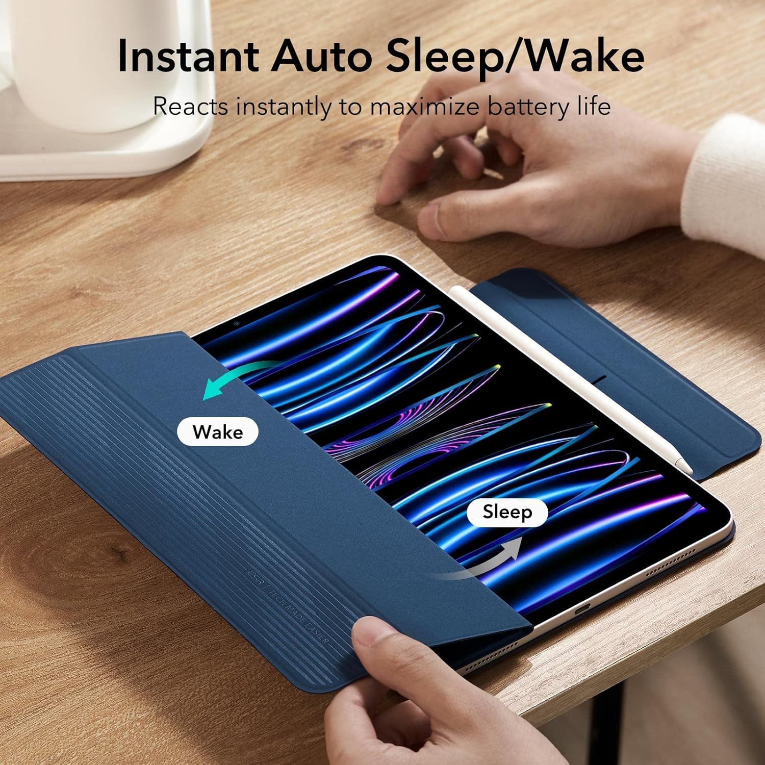 ESR for iPad Pro 11 inch Case (2022/2021/2020, 4th/3rd/2nd Generation), Convenient Magnetic Attachment, Two-Way Stand, Full Pencil 2 Support, Auto Sleep/Wake, Rebound Magnetic Case, Navy Blue