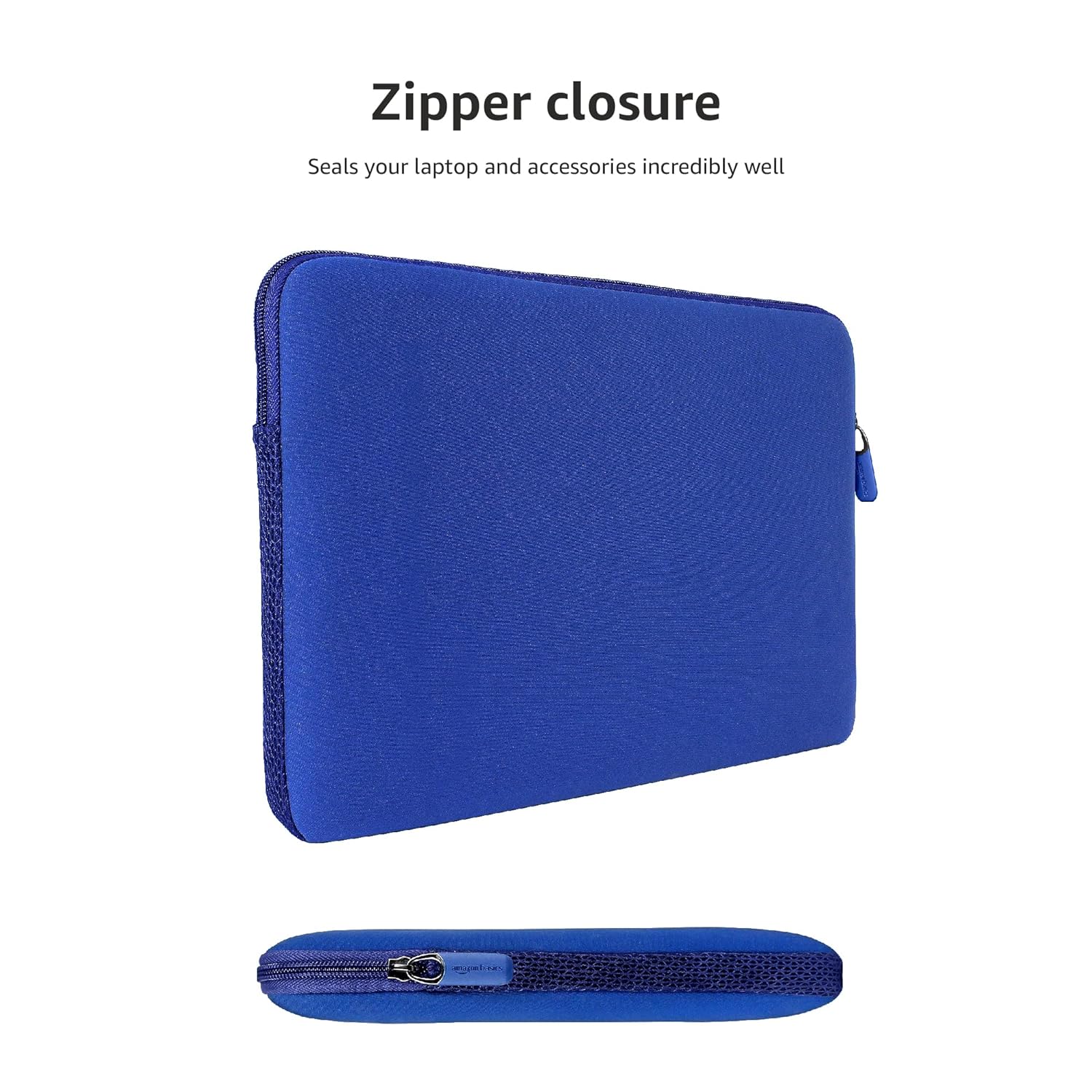 Amazon Basics Laptop Sleeve Case Cover Pouch for 13-Inch, 13.3-Inch Laptop for Men & Women | Slim Profile Neoprene, Soft Puffy Fabric Lining, 360° Protection, Smooth & Premium Zipper (Blue)