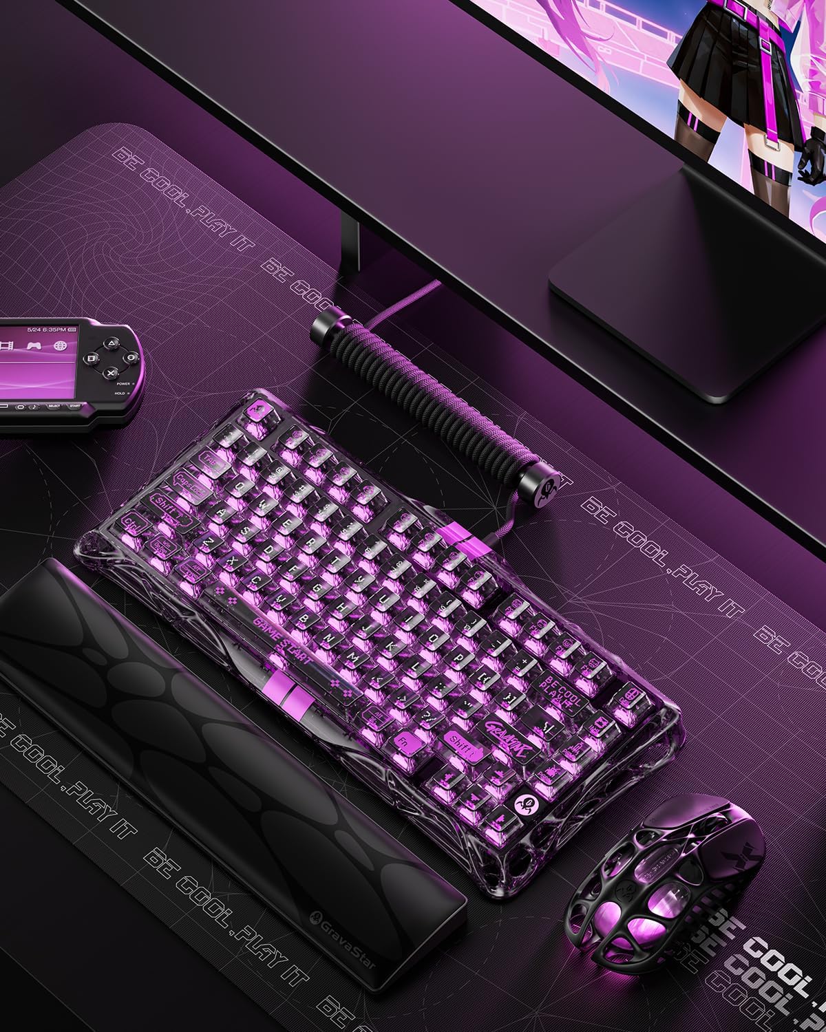 GravaStar Mercury V75 Lite Hall Effect Magnetic Gaming Keyboard – 8KHz Rapid Trigger Wired 75% Keyboard, Adjustable Actuation, Hot-Swappable Switches, Transparent RGB for PC/Mac