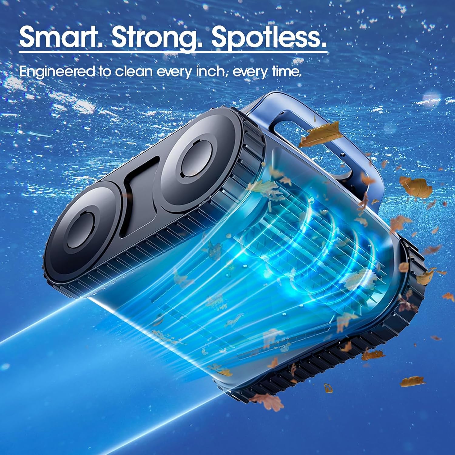 RERIOU Cordless Robotic Pool Vacuum, Pool Cleaner with Track Drive, Sonar Navigation, 180W Brushless Motor, Wall Waterline Climbing, 150-Min Runtime, for Inground Above Ground 2150 Sq. Ft.
