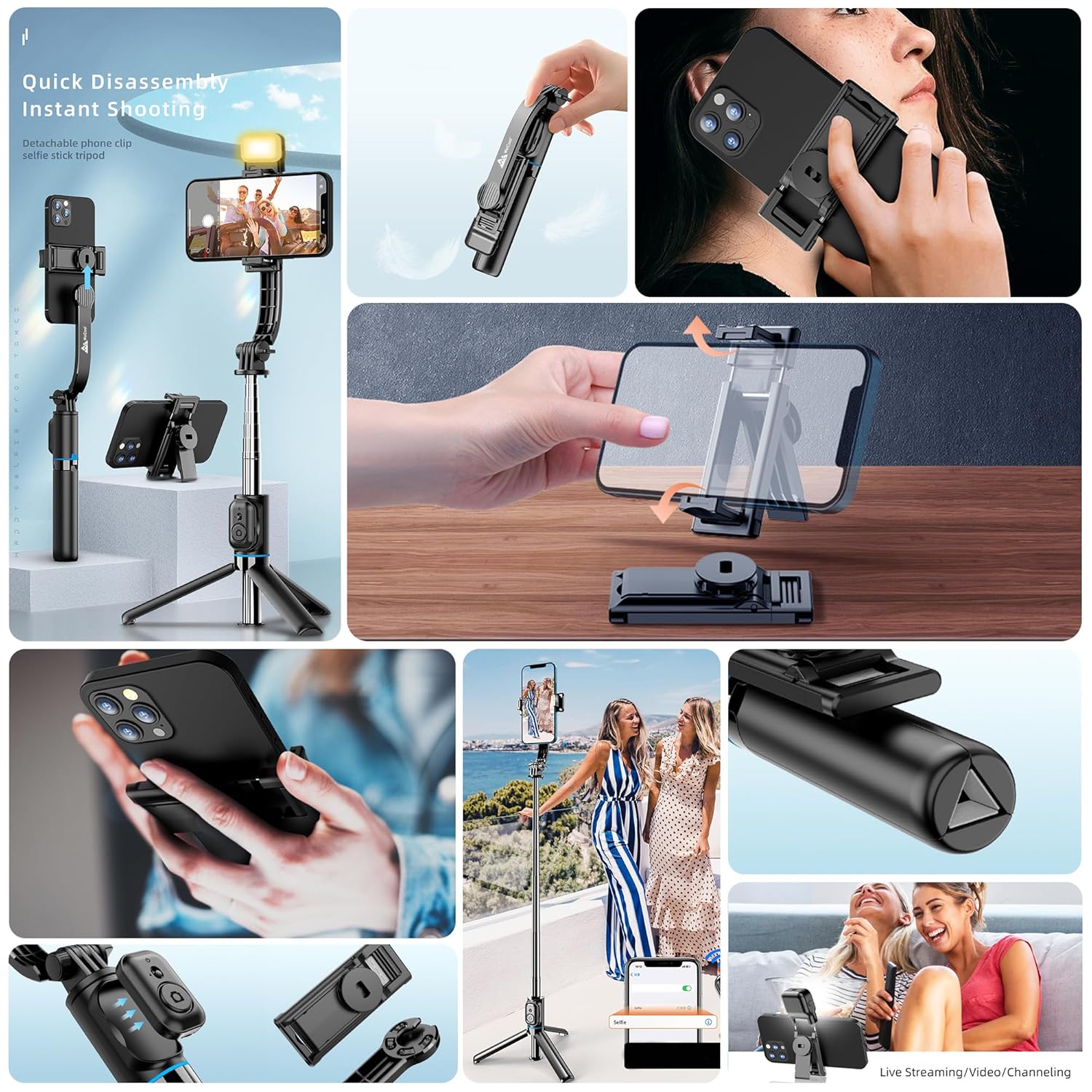 WeCool S4 Selfie Stick with Light in 6 Shades, 3 Colours & 2 Tones with Detachable Mobile Holder, Selfie Stick Extendable Upto 43 inc / 110cm, Tripod Stand...