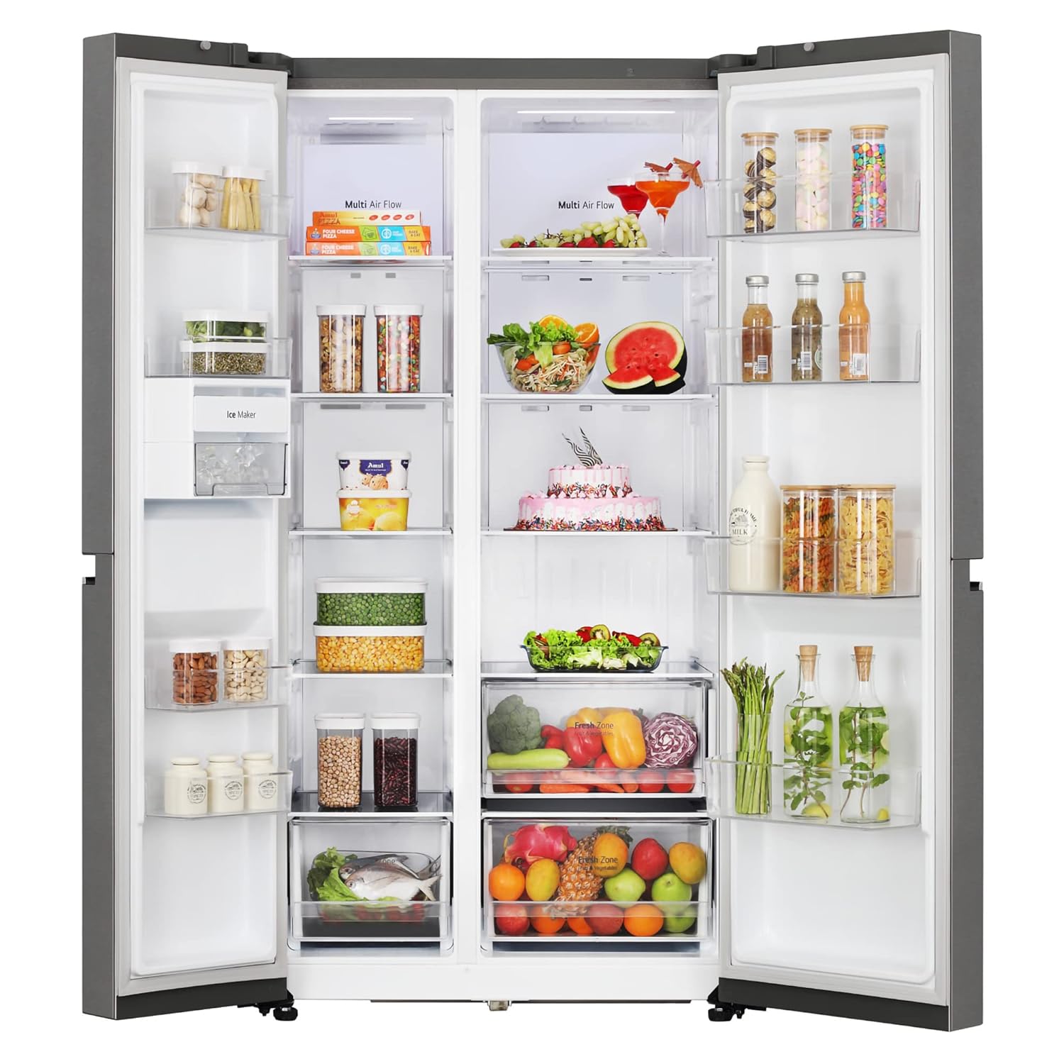 LG 655 L, 3 Star, Frost-Free Smart Inverter Double Door Side-By-Side Refrigerator (GL-B257HDSY, Dazzle Steel, Smart Diagnosis, Express Freeze | Multi Air-Flow)