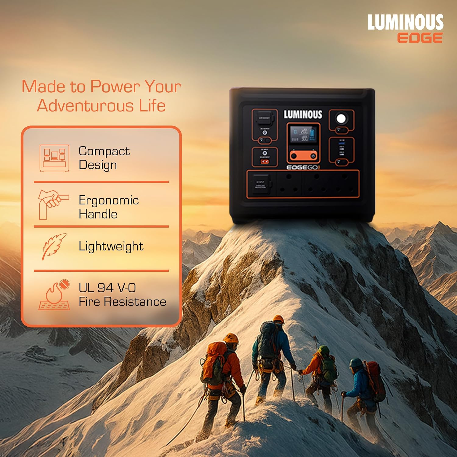Luminous Edge Go P1200 Portable Power Station| Emergency Light, 50 mins backup on full load, Power upto 6 devices with 864Wh LiFePO4 Battery 10 Yrs Life| 1000W AC Output, 05 Years Replacement Warranty
