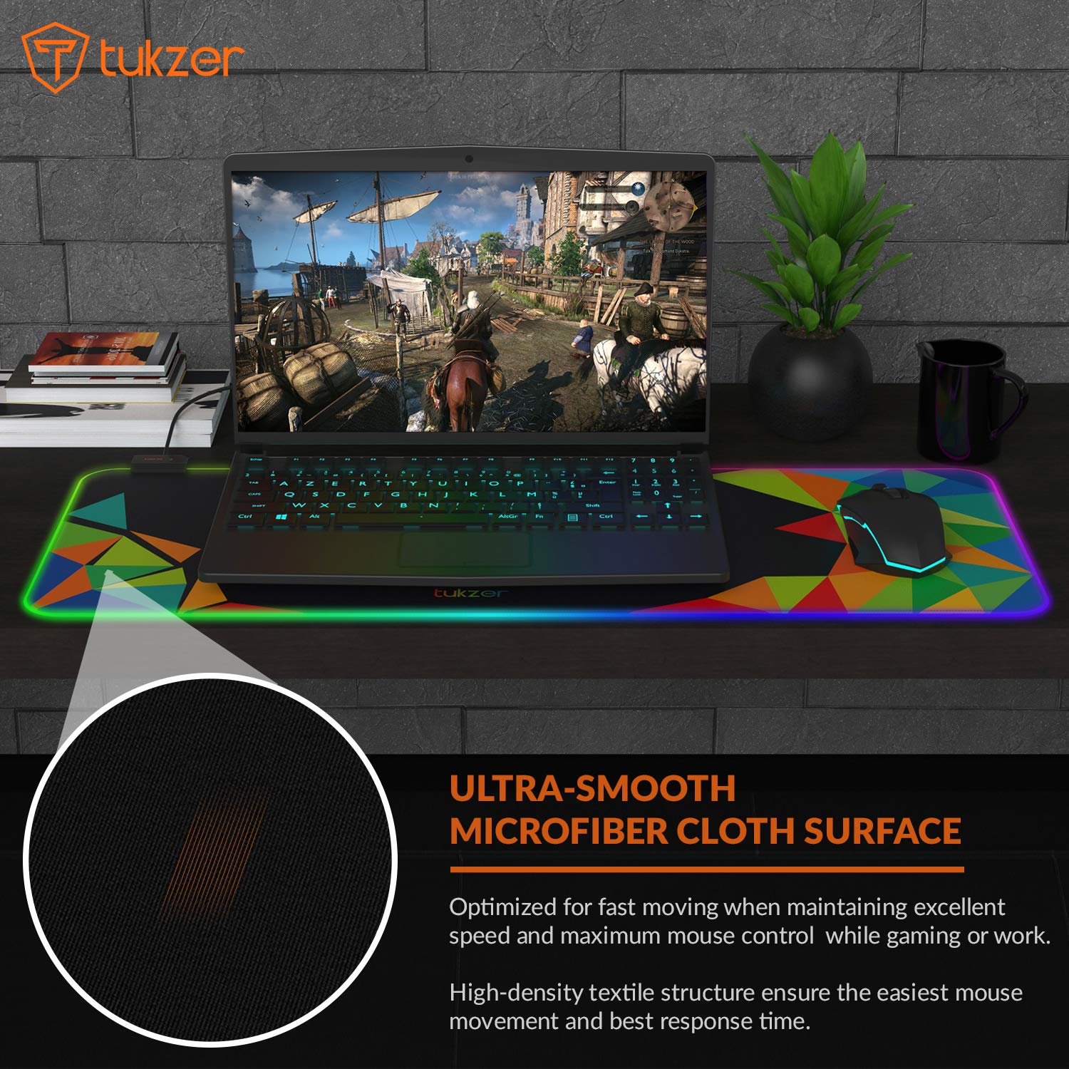 Tukzer RGB RETRO Extended Gaming Mouse Pad, High-Speed Mouse Tracking & Control | with LED Glowing Backlight 13 Lighting Modes| Desk Mat for Computer Laptop Keyboard (795mm x 298mm x 3.45mm, Abstract)