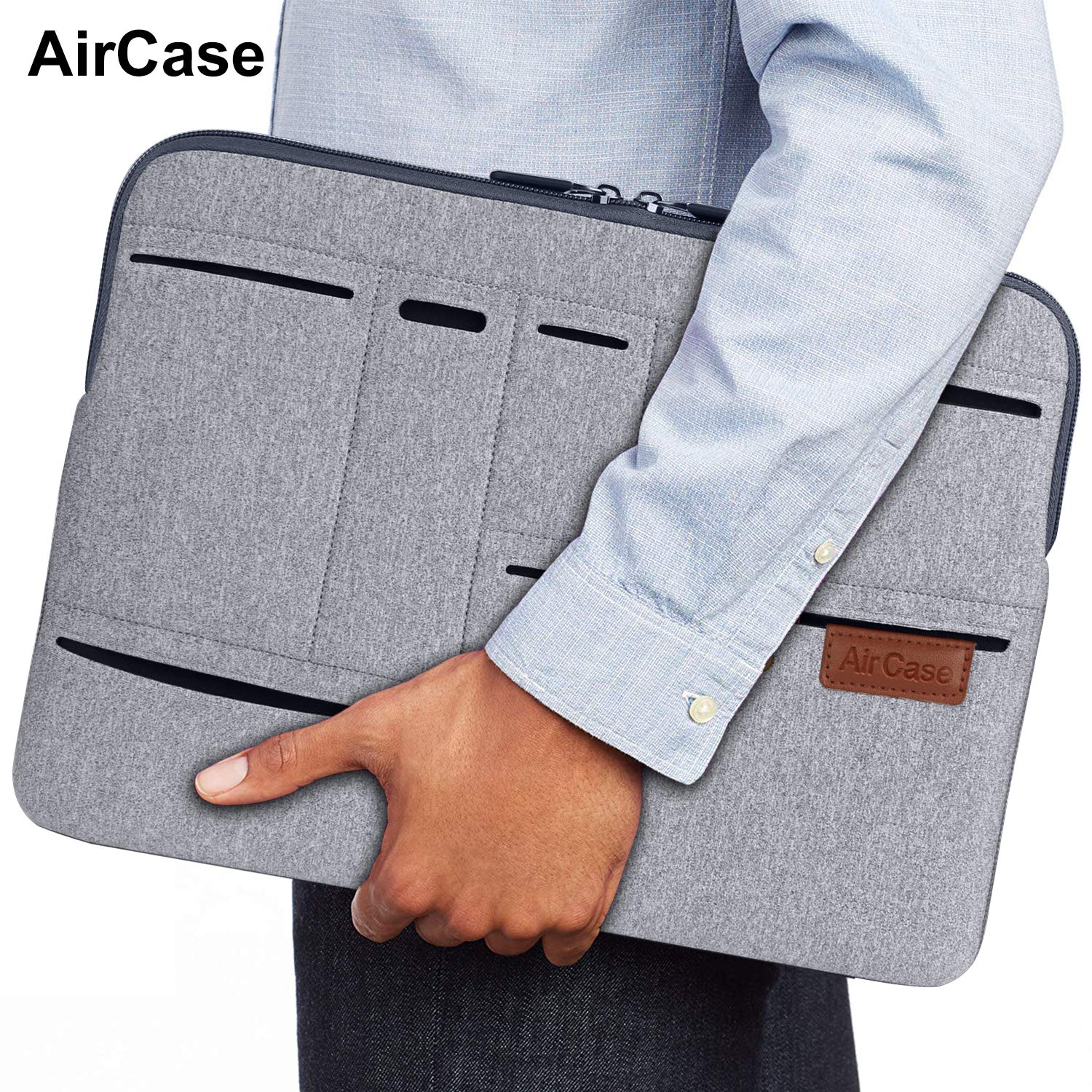 AirCase Protective Laptop Bag Sleeve with Pockets fits Upto 15.6" Laptop/MacBook, Wrinkle Free, Padded, Waterproof Light Neoprene case Cover Pouch, for Laptops, Men & Women, Grey- 6 Months Warranty