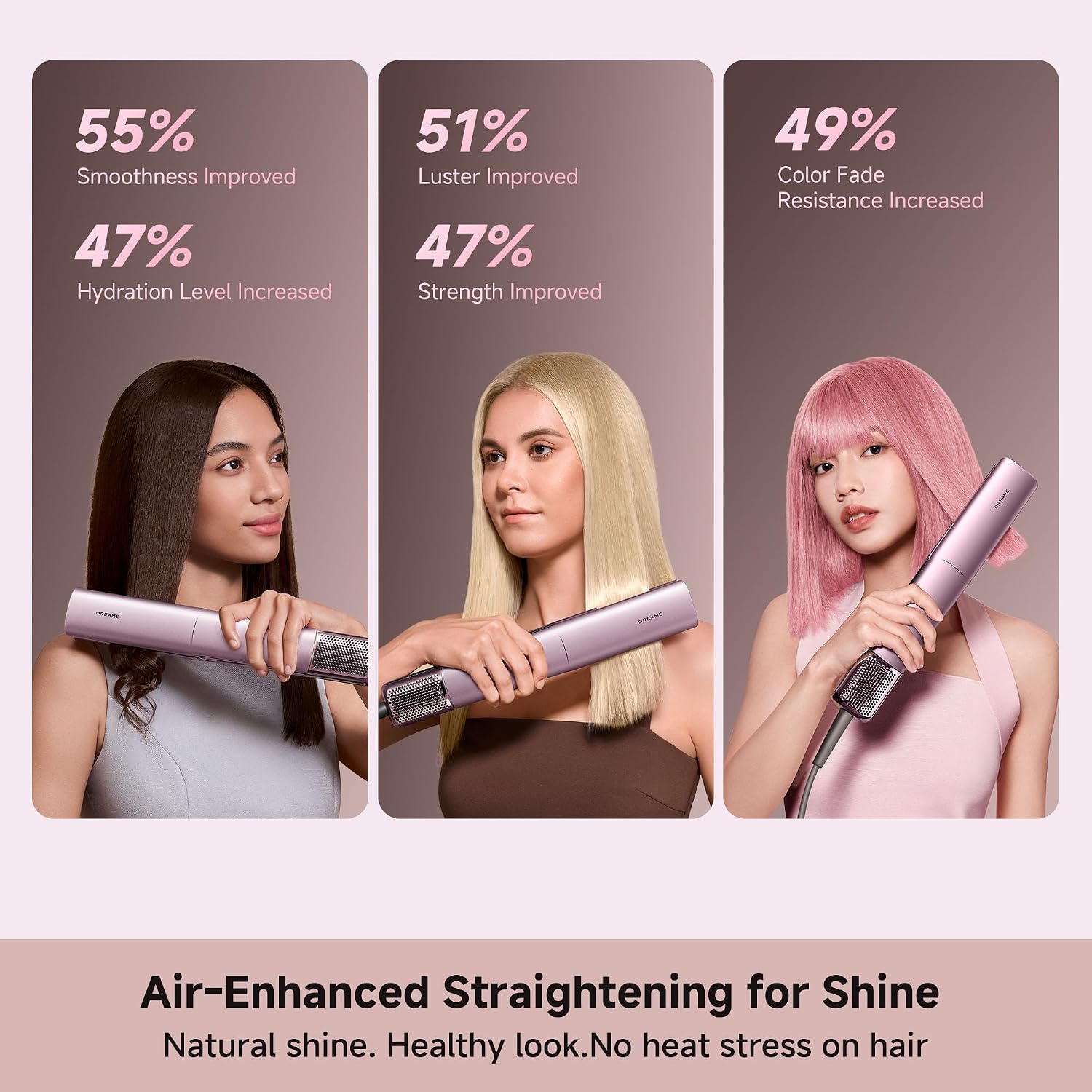 DREAME Aero Straight Pro 2-in-1 Air Straightener, Dual Airflow Channel, AI Styling, Wet-to-Dry Straightening, 57°C Root Care Mode, Triple Hair Care, 110,000RPM Motor, Smart Display, Safe Operation