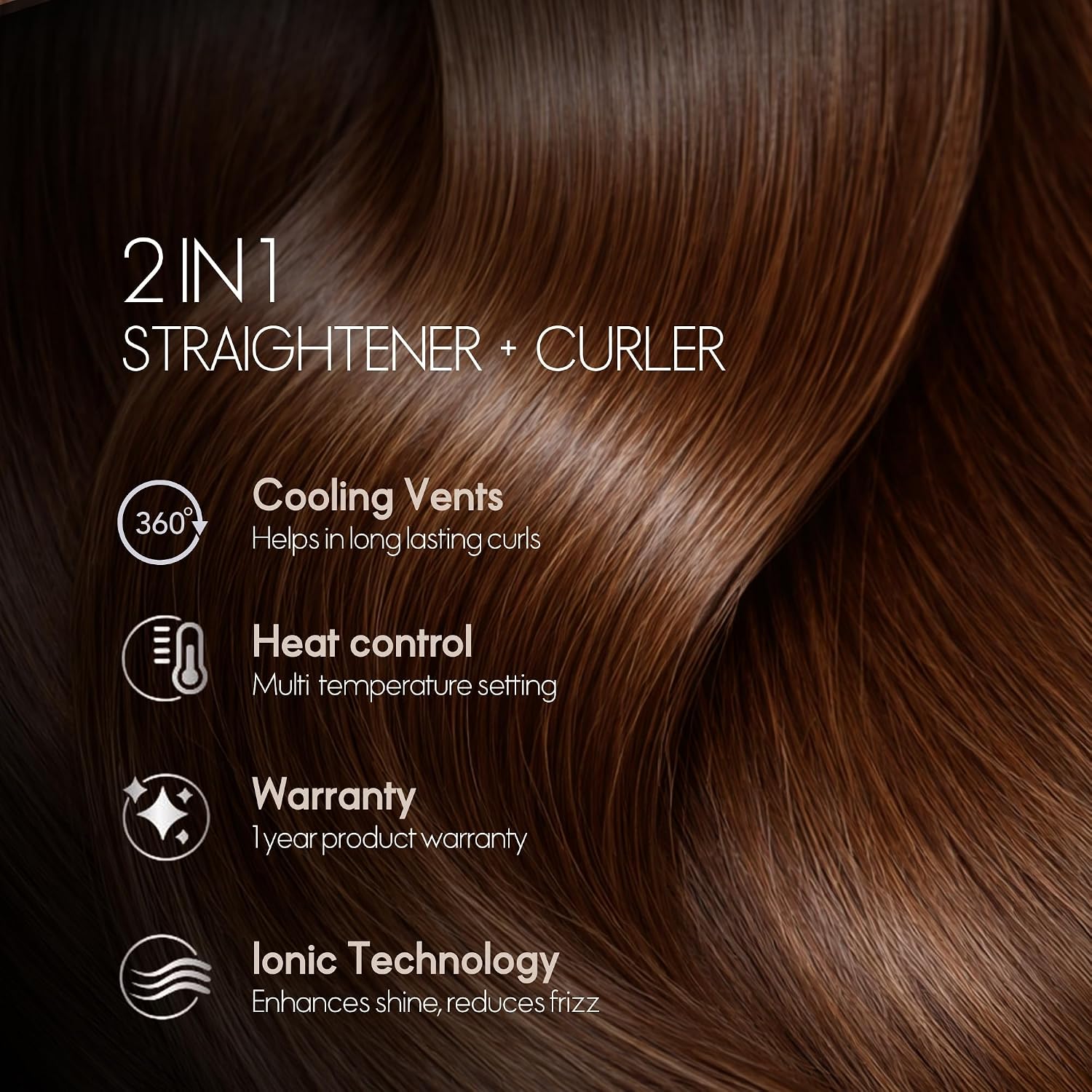 ELLE Hair Straightener Curler Ceramic Plates Airflow Technology | Ceramic-coated plates, airflow technology, fast heat-up, lightweight ergonomic design for home or travel use