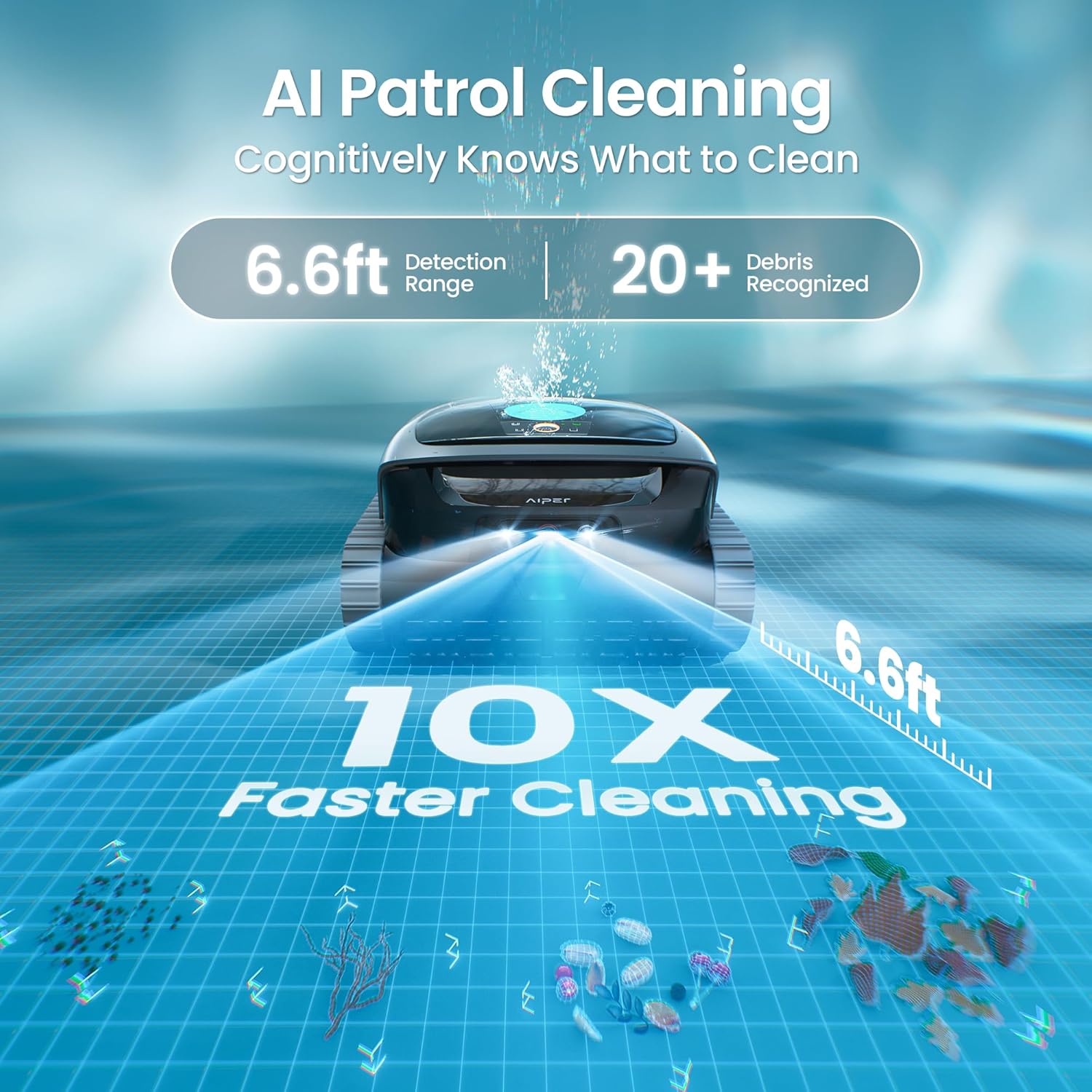 AIPER Scuba V3 AI Vision Cordless Robotic Pool Cleaner, 10x Faster Pool Cleaning with AI Patrol, 24/7 Auto Cleaning, Smart Waterline Parking & Multi-Layer Filtration, Blue