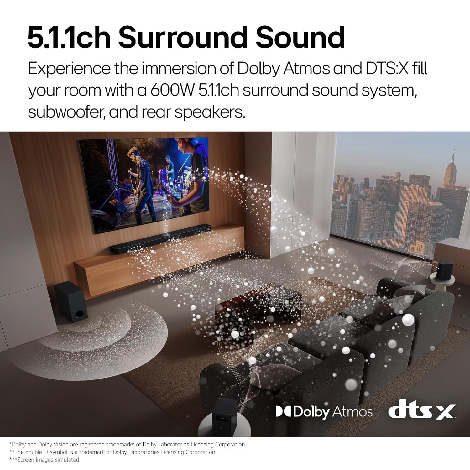 LG New Launch SQ75TR, 600W, 5.1.1Ch, Dolby Atmos, Center Up-Firing Speaker, AI Sound Pro, Wow Synergy, Wireless Subwoofer, Rear Speaker Inbuilt Receiver, QNED Matching Bracket Inside (2024 QNED TV)