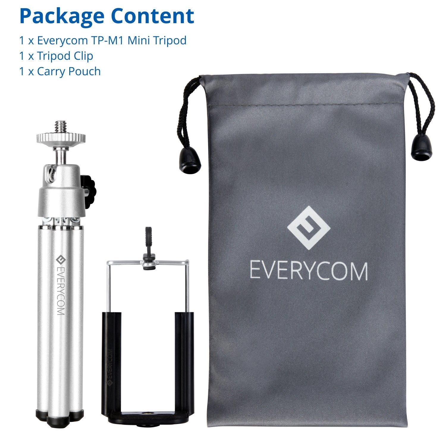 Everycom Mini Tripod with Phone Holder Portable Lightweight Flexible with 360 Degree Compatible with All Smart Phones and Digital Camera for Vlogging Blogging Shooting Photography, Silver Color