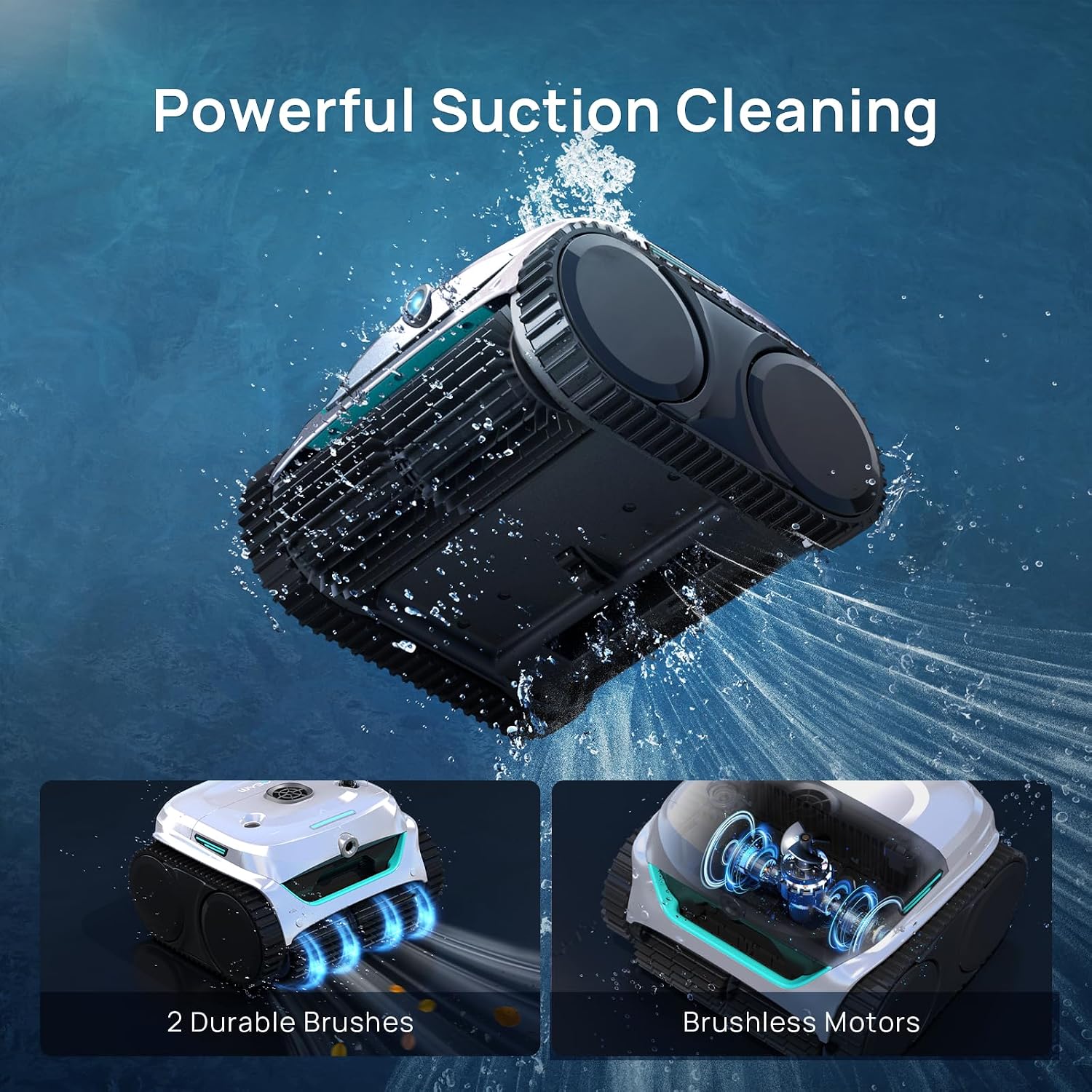 WYBOT C2 Vision Pool Robot Vacuum, Debris Detection with AI Camera, 8-in-1 Master Cleaning, Ultra-fine Filtration, Powerful Suction, for Above&Inground Pool up to 2152 Sq.ft, White Green