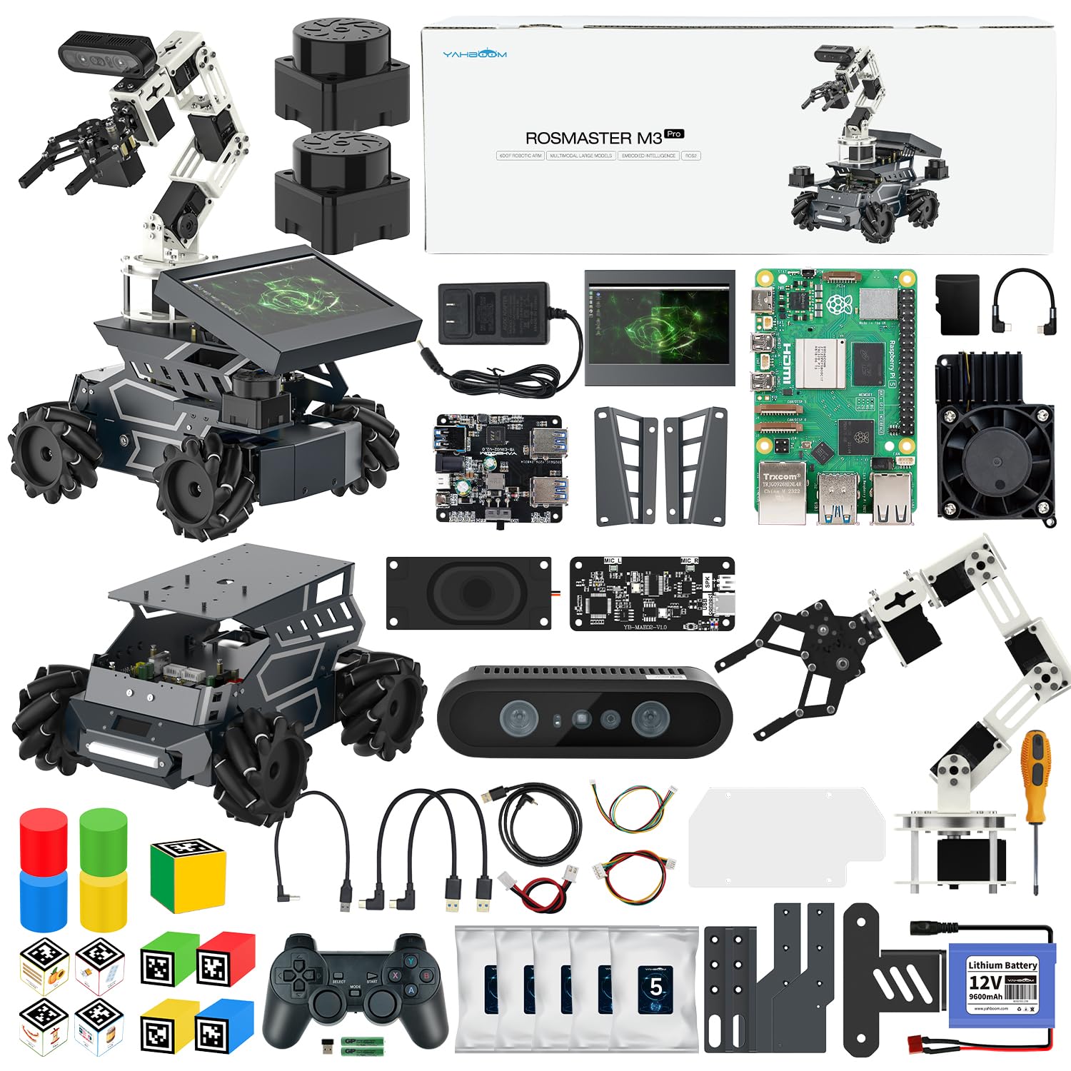 Yahboom ROSMASTER M3 Pro ROS2 Robot with Mecanum Wheel Support Multimodal AI Large Model, AI Voice Interaction, Vision Recognition(7-inch Display Optional) (Without Display-Orin Nano 8GB Ver)