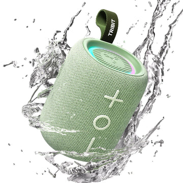 Tribit StormBox Mini+ Bluetooth Speaker 12W,360°Surround Sound,Custom EQ,12H Playtime,BT 5.4,AAC/SBC Support,LED Lights,IPX7 Waterproof,TWS Pairing,Type-C, Portable for Home/Outdoor/Travel Green
