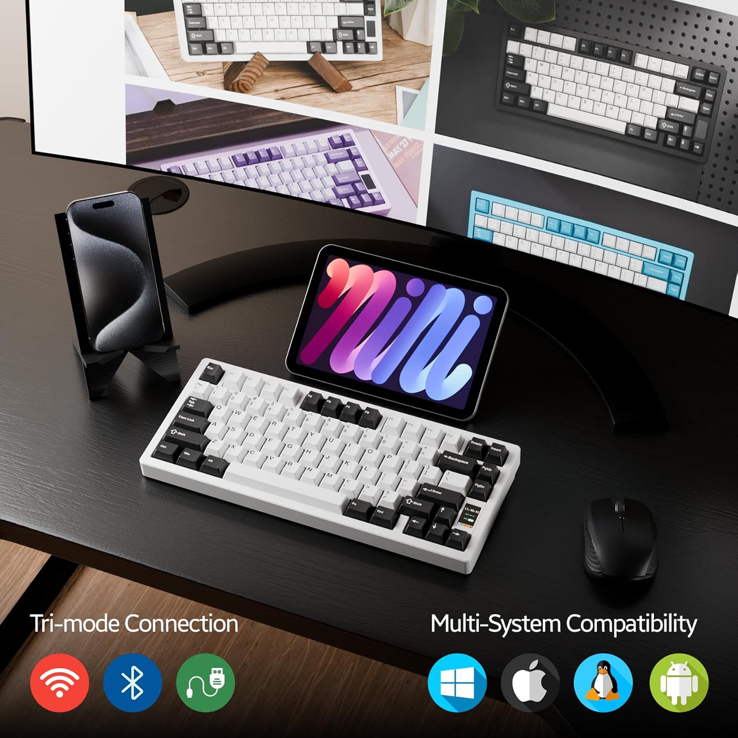 OOCTPK Chilkey ND75 Aluminum 75% Wireless Mechanical Gaming Keyboard with LCD Screen, Quick Assembly, BT/2.4G/USB-C, Hot Swappable Per-Key RGB Custom Keyboard for Windows, MacOS