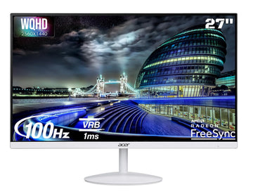 (Refurbished) Acer SA272U E 27 Inch WQHD 2560x1440 Resolution IPS Ultra Slim (7.2mm) Backlight LED LCD Monitor I 100Hz Refresh I 1 MS VRB I HDR 10 I AMD Free Sync I 2xHDMI 1xDP I Stereo Speakers I Eye Care I White