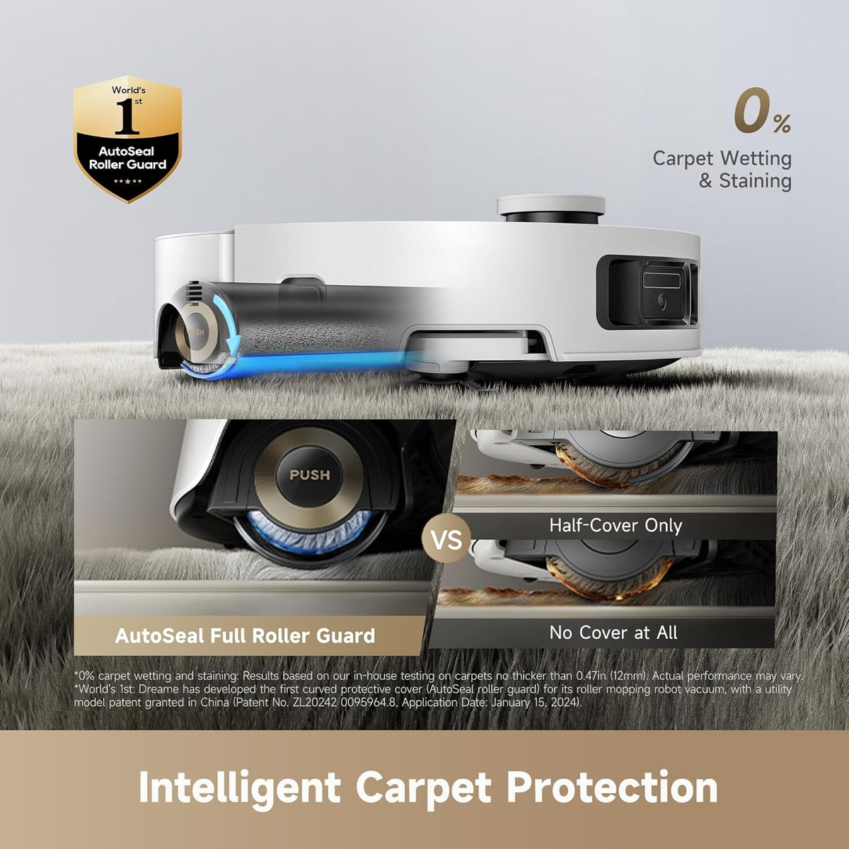 dreame Aqua10 Roller AE Robot Vacuum and Mop, Fresh Water Self-Washing | Carpet-Safe Roller Guard, Thermo Mopping, 30,000Pa Suction & Detangling for Hair, Edge to Corner Cleaning