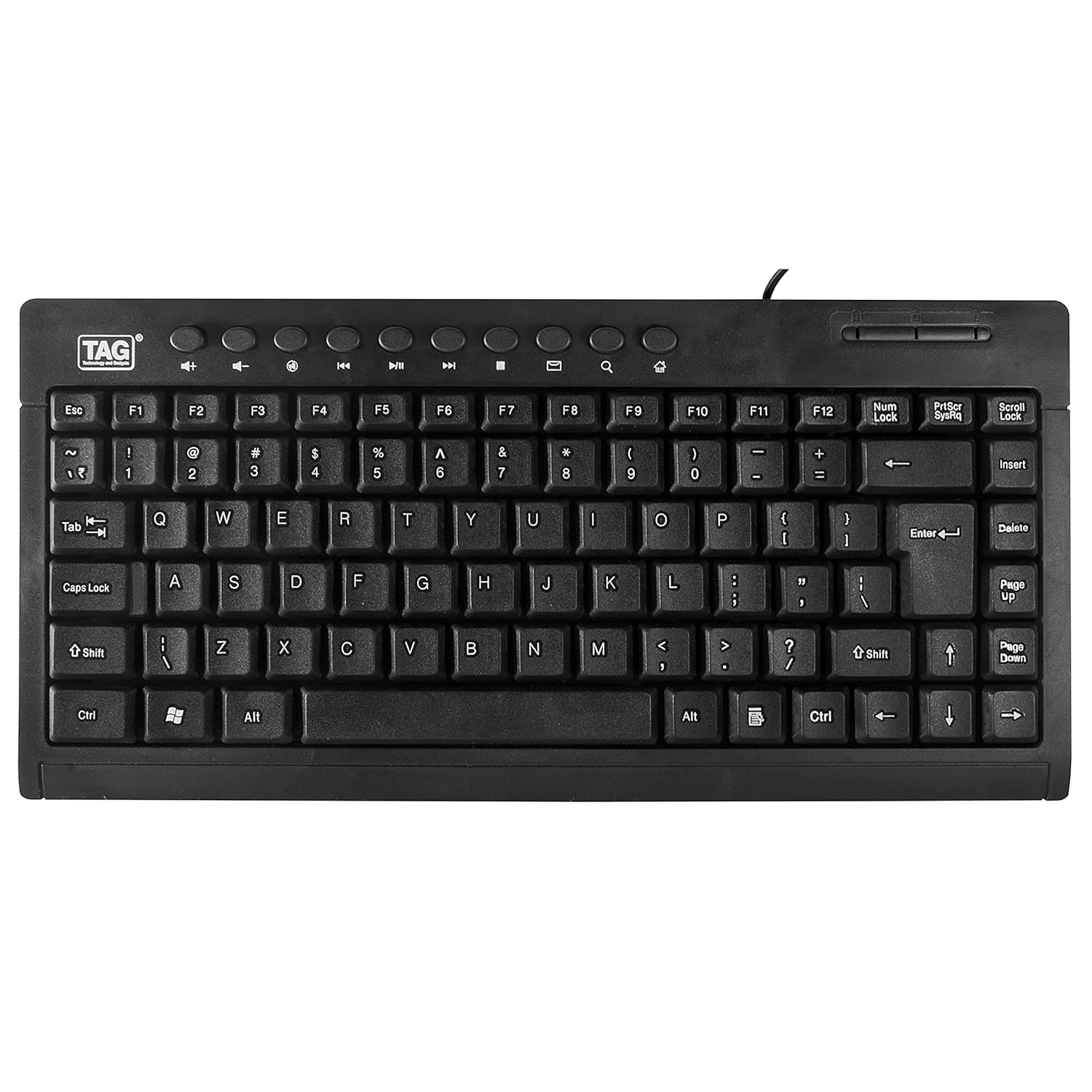 TAG Blaze Mini USB Wired Membrane TenKeyLess Keyboard | 95 Keys with Dedicated Media Control Buttons | Compact Design | Sleek and Slim | Silent Performance | Plug and Play for PC, Laptop, Mac (Black)