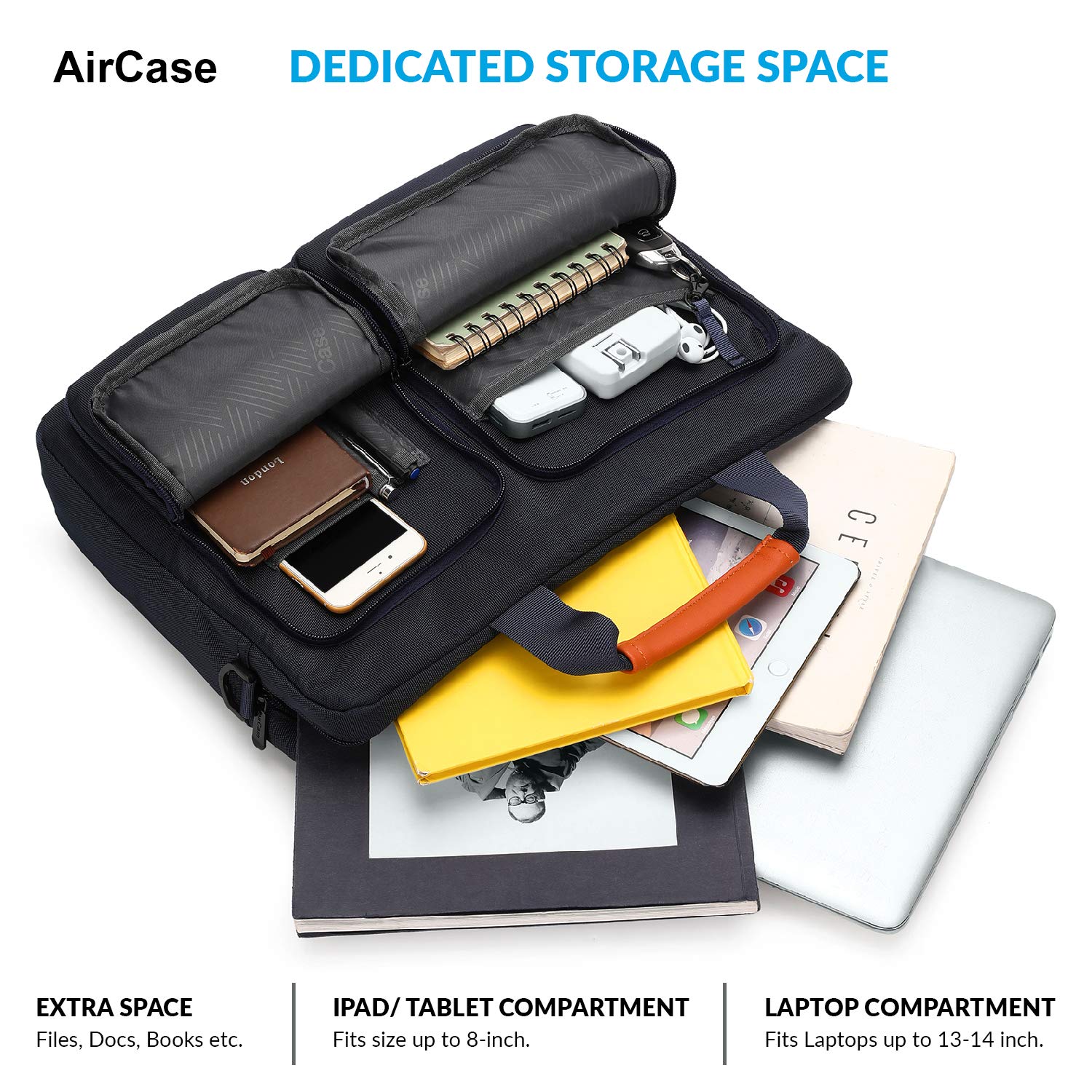 AirCase Laptop Bag Messenger Bag Sleeve for 33.02 cm (13-Inch)/ 35.56 cm (14-inch) Laptop | 2-Multi Pocket (Blue)