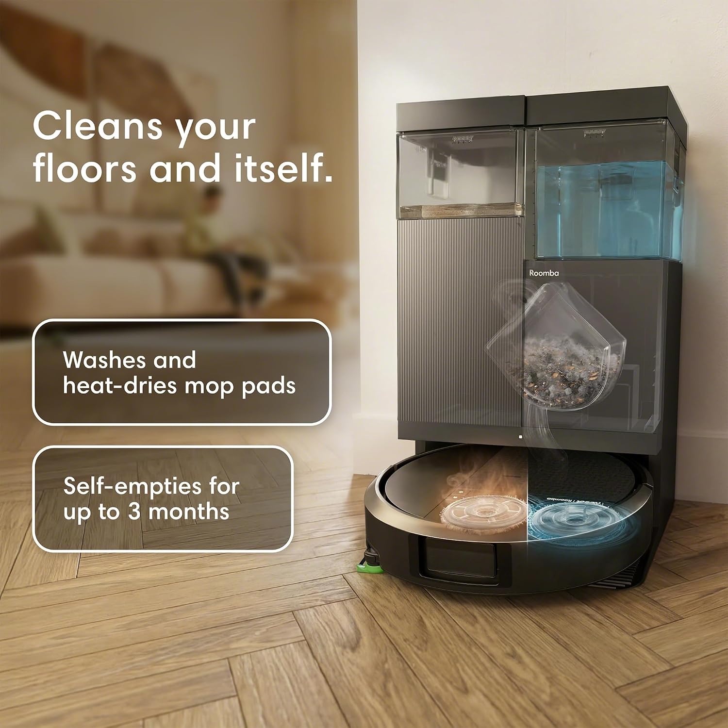 iRobot Roomba Plus 415 Robot Vacuum & Mop Combo, 20,000Pa Suction, 90 Days Self-Emptying, Multifunction Dock, Self-Cleaning & Hot Dry, Smart Obstacle Avoidance, Lifting Spinning Mops, Ideal for Pets