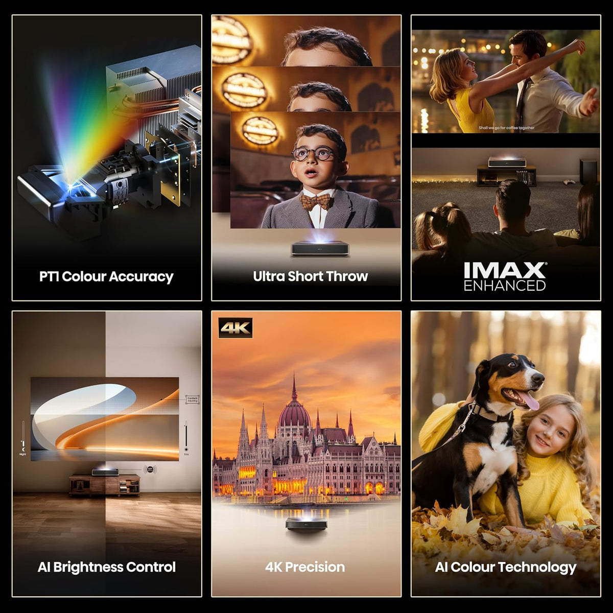 Hisense PT1 Ultra Short Throw Triple Laser Projector, 4K UHD, Google TV, 80'' - 150'', 2500 Lumens, 3000:1 Contrast, IMAX Enhanced, Dolby Vision & Atmos, 3D, 240 High Refresh Rate