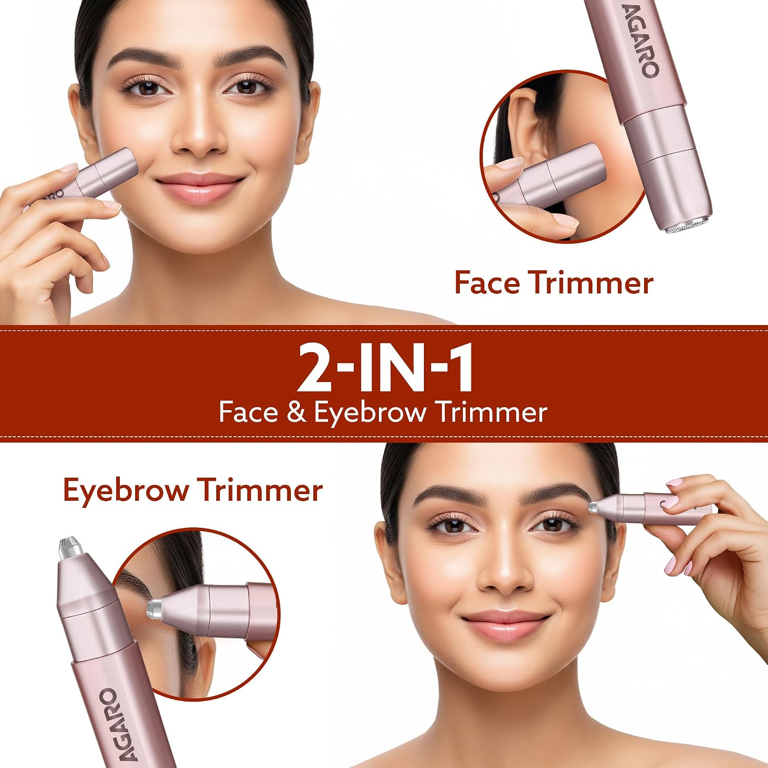 AGARO Facial Hair Removal Machine for Women, Rechargeable Eyebrow Trimmer, Cordless, Safe & Painless Electric Shaver, Hypoallergenic Blade, Multi Use for Upper Lip, Chin, Cheek & Forehead, FHR190