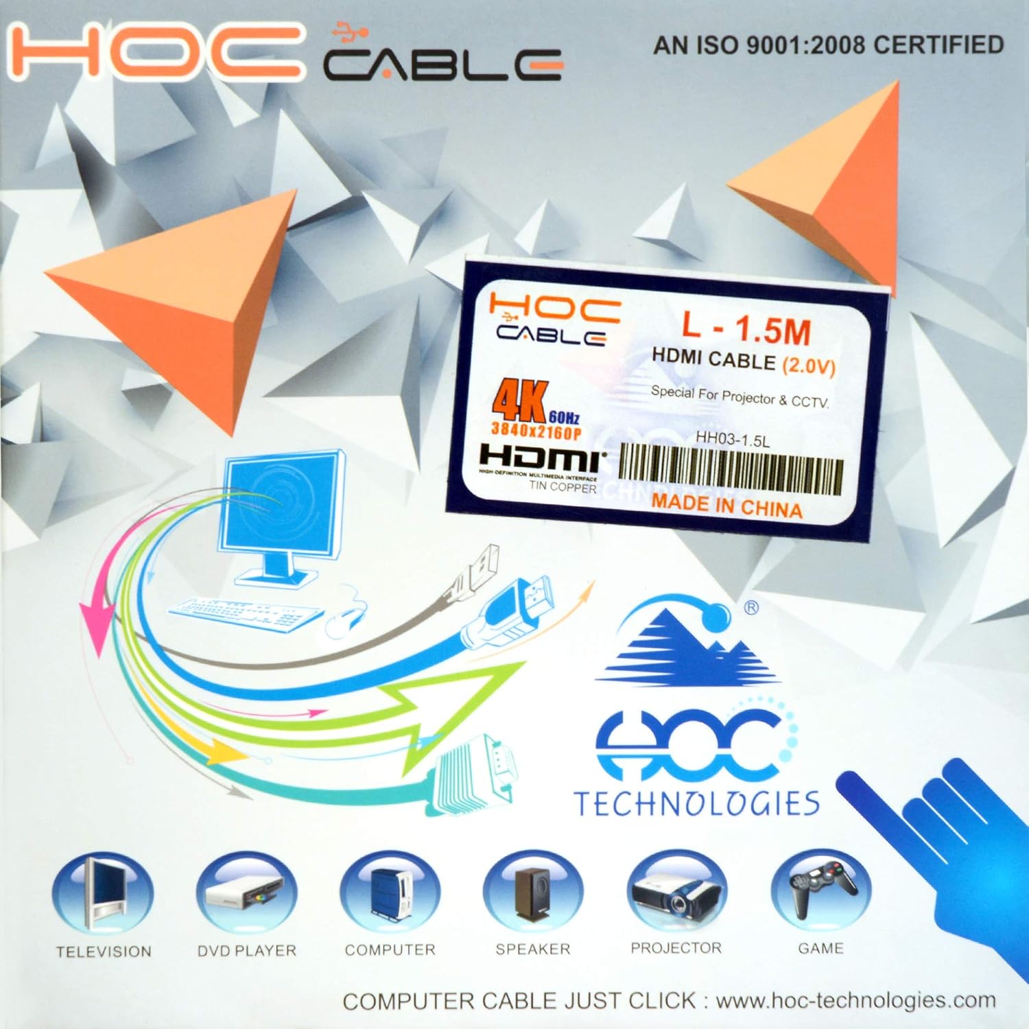 HOC HHO3-10L High Speed HDMI Cable 32.8 Feet or 10 Meter Supports Ethernet 3D 4K Video and Audio Return Channel ARC Outer Layer Aluminium Black