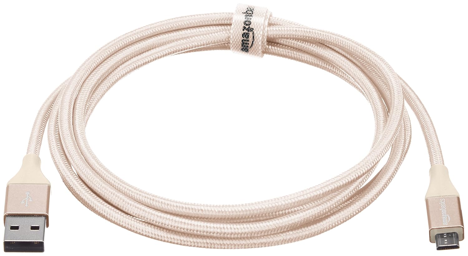 AmazonBasics Double Braided Nylon Micro USB (NOT Type-C) Fast Charging Cable for Android Phones (6 Feet, Gold)