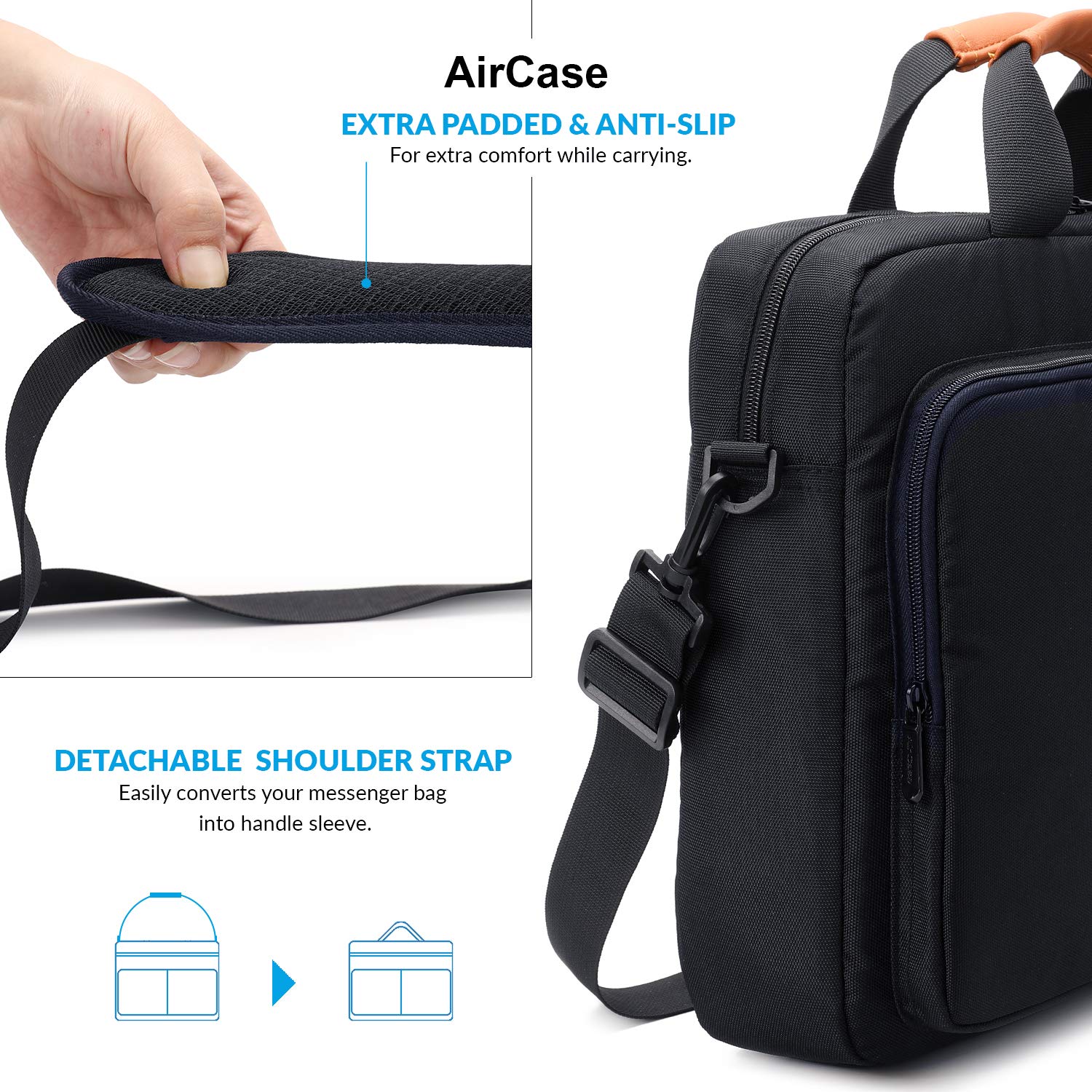 AirCase Laptop Bag Messenger Bag Sleeve for 33.02 cm (13-Inch)/ 35.56 cm (14-inch) Laptop | 2-Multi Pocket (Blue)