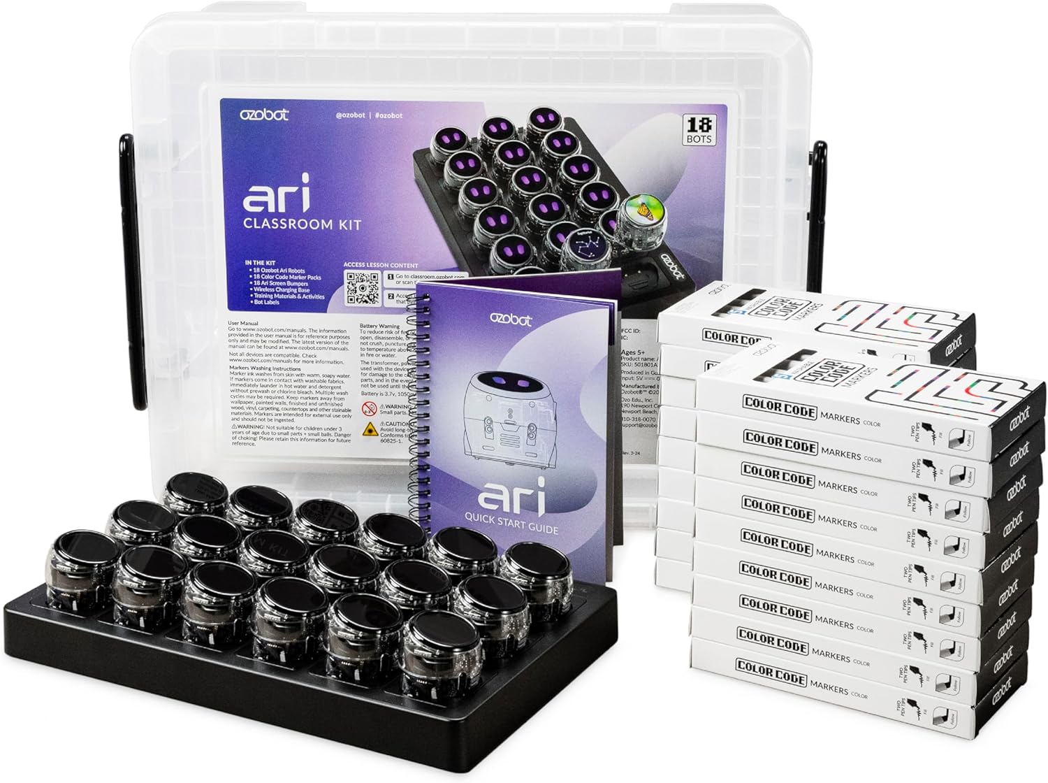 Ozobot Ari Classroom Kit (18 Bots) | Interactive Learning Robot with Touch Screen, ToF Sensor, Accelerometer, Gyroscope, and AI Integration | Hands-On STEM Education for Classrooms and Homeschool