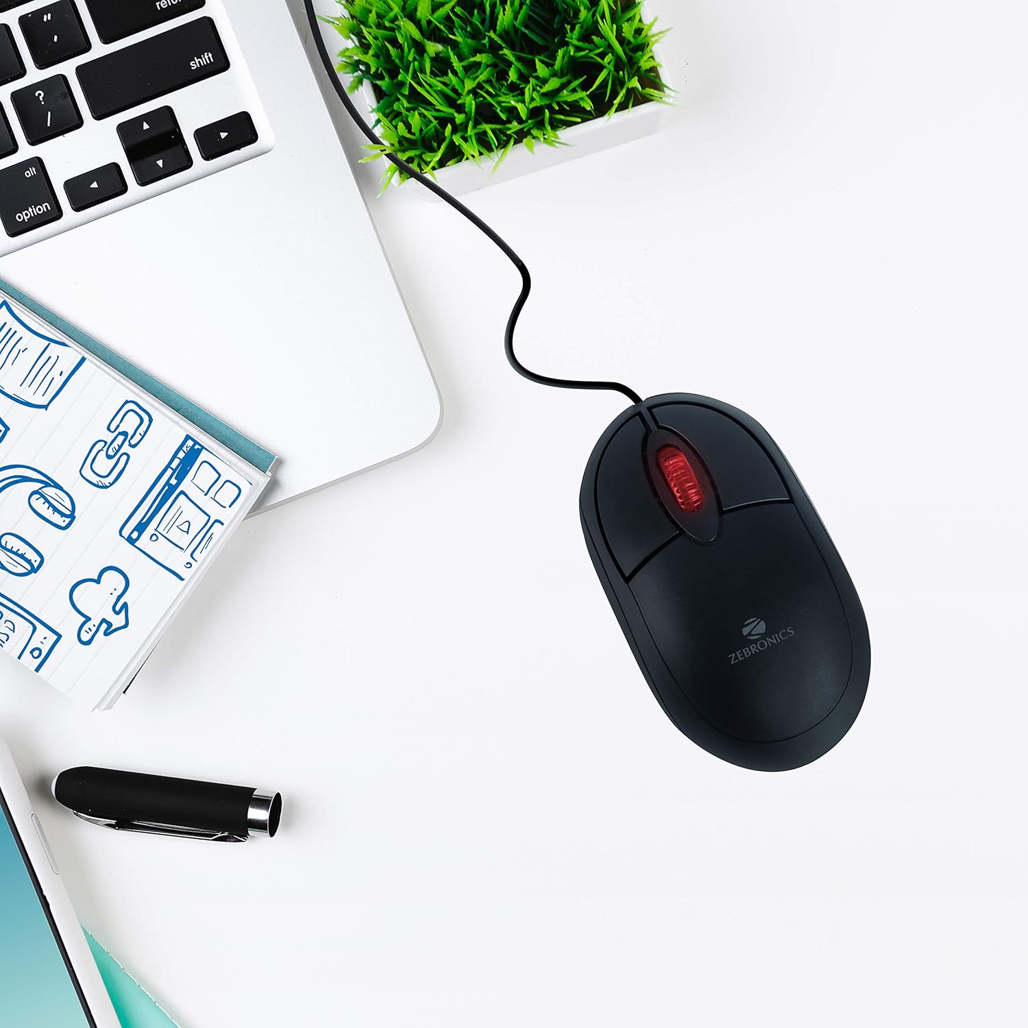 Zebronics Rise, Wired Optical Mouse, 3 Buttons, High Precision, 1200 DPI, Works on Most Surfaces, Plug & Play, USB Interface, 1.2m Cable Length