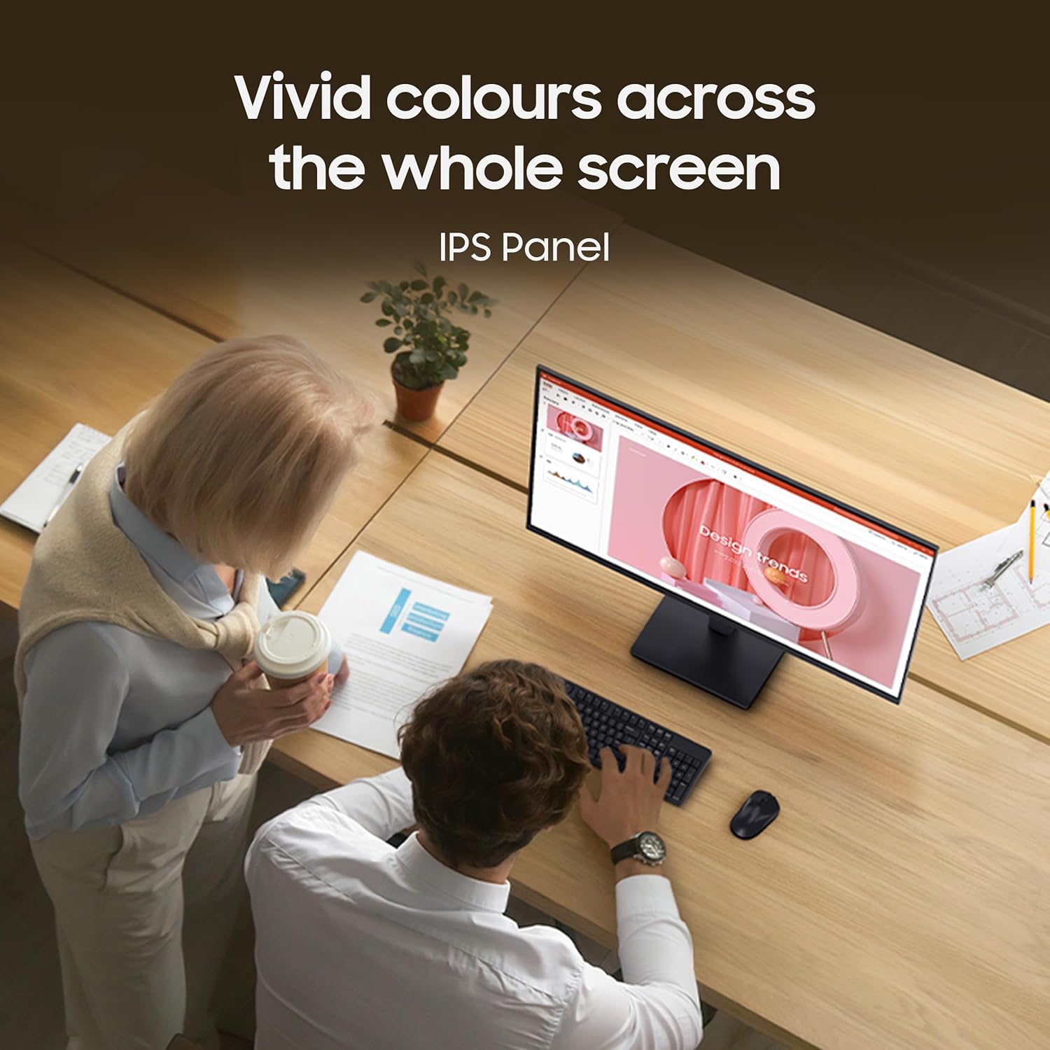 Samsung 27" (68.6 cm) S3 Flat Monitor|Super Slim Borderless Design|IPS Panel|FHD 1920 x 1080|100 Hz|5 ms|Ports-HDMI,VGA|Game Mode||Eye Saver Mode||Wall Mountable|LS27D300GAWXXL|Black