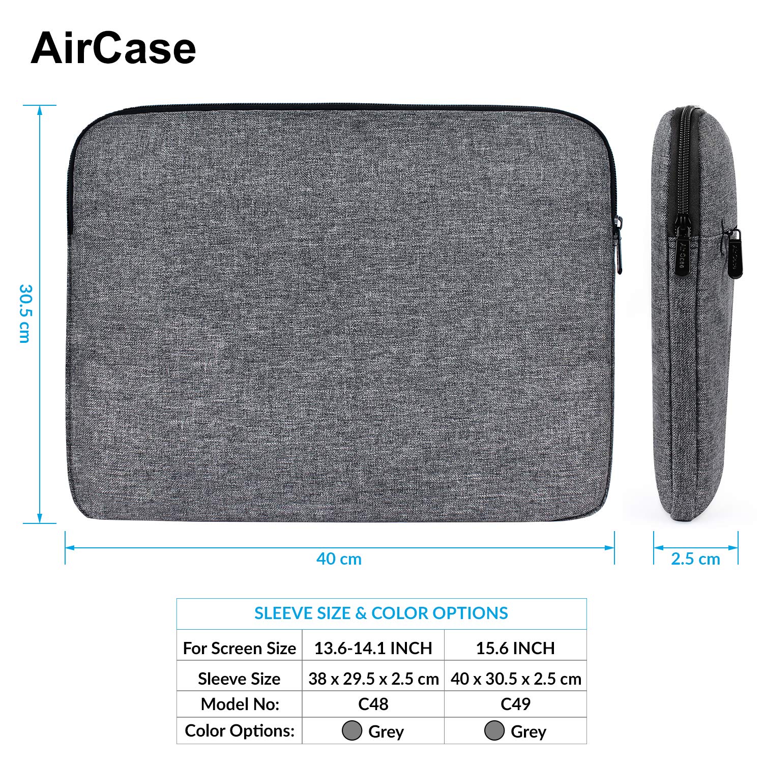 AirCase Laptop Bag Sleeve Case Cover Pouch for 15.6-Inch Laptop for Men & Women (Grey) (C49)