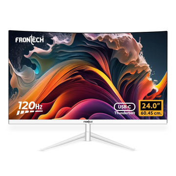 FRONTECH 24 Inch Ultima Series Curved LED Monitor | Refresh Rate 120Hz, 1800R Curve| Full HD 1080p,Slim Bezel Less Design |Triple Ports- HDMI, VGA & Type-C Port (MON-0077, White)