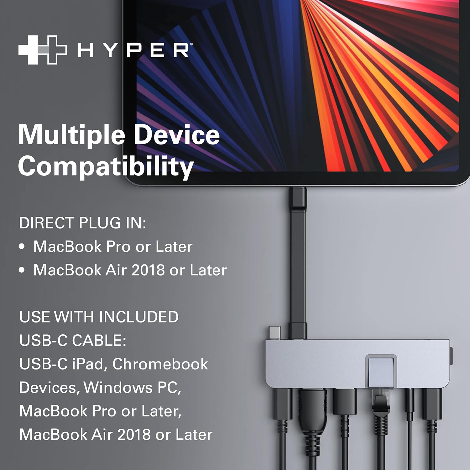 HYPERDRIVE Duo PRO 7 in 2 USB C hub for MacBook Pro/Air, M1 Mac 13,14,15,16 inch, Also Compatible with USB-C iPad Pro/Air, Windows Laptop, Surface, Android Devices with Type C Ports (Space Grey)