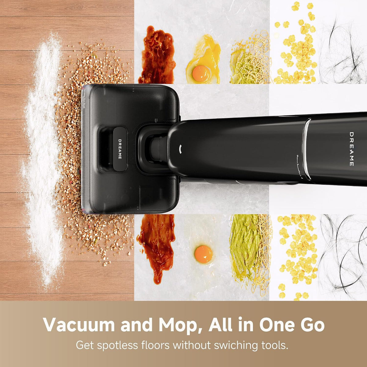 dreame Aero Wet Dry Vacuum Cleaner, All-in-ONE Vacuum Mop for Wet & Dry Messes, 0 Hair Residue Great for Pet Owners, One-Press Self-Clean, 180° Lie Flat, 35mins Runtime for Hard Floor Cleaning