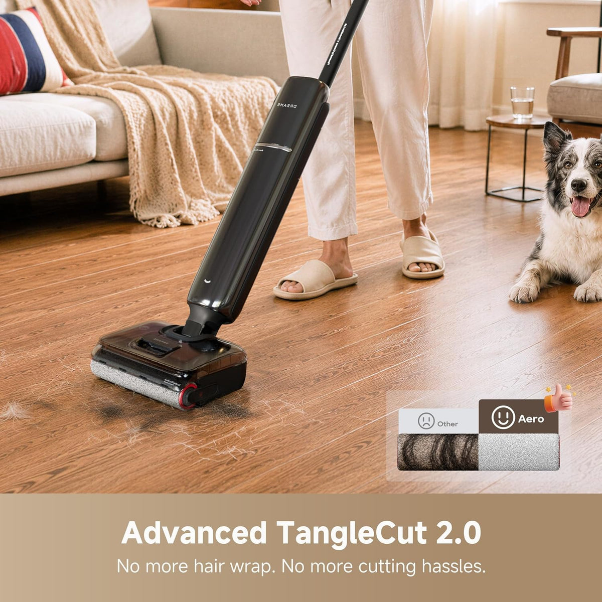 dreame Aero Wet Dry Vacuum Cleaner, All-in-ONE Vacuum Mop for Wet & Dry Messes, 0 Hair Residue Great for Pet Owners, One-Press Self-Clean, 180° Lie Flat, 35mins Runtime for Hard Floor Cleaning