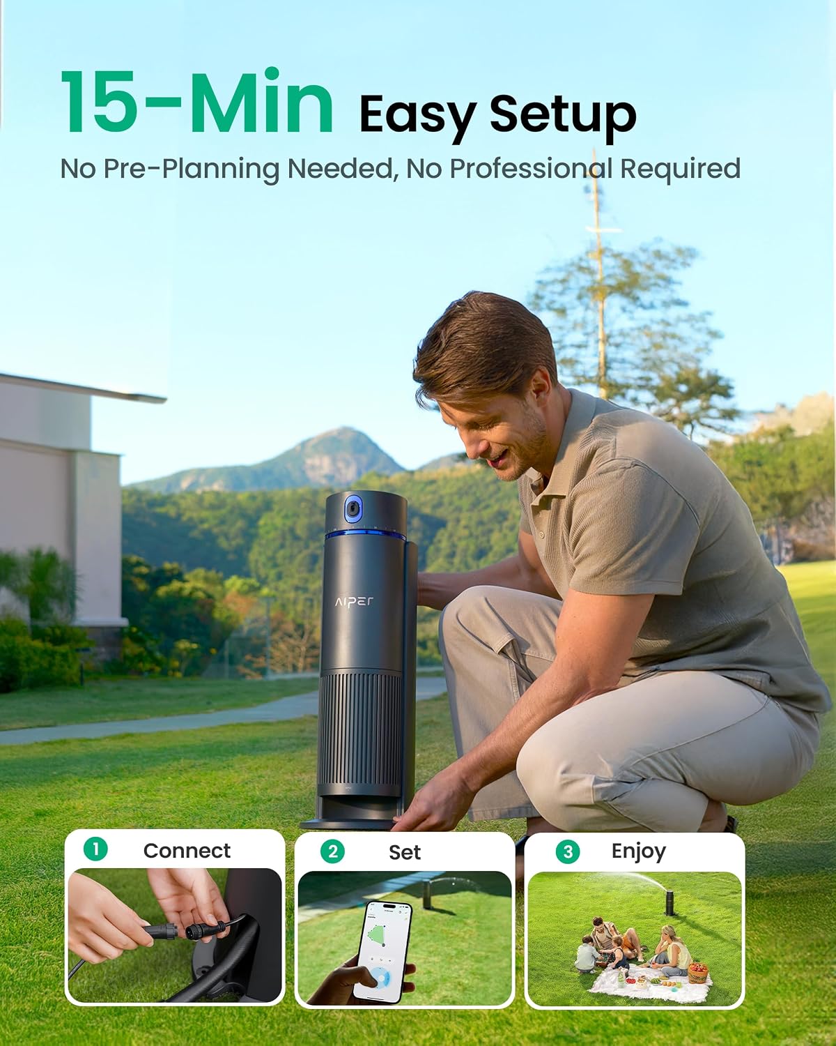 Aiper IrriSense 2 Smart Irrigation System, 4-in-1 Multi-Zone Watering Device with App Control, Smart Scheduling, and Rain Sensor for Lawns up to 4,800 sq.ft.