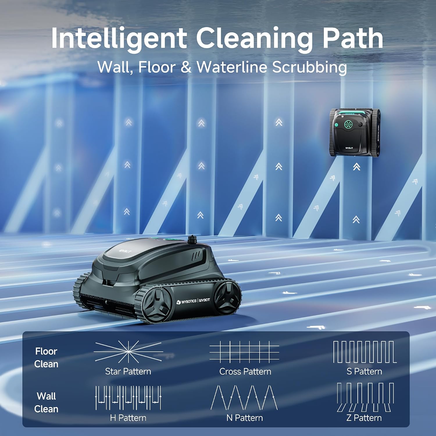 WYBOT S2 Solar Pool Vacuum Cleaner, Smart Auto Parking, Dual Charging Modes, 3D Adsorption System, Brushless Motor, App Control, for In-Ground Pools up to 3,229 Sq.Ft, Black & Green