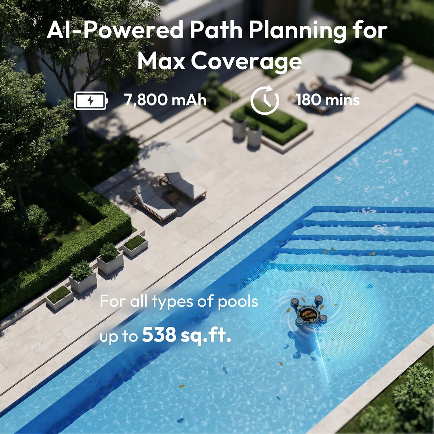 (2026 Upgrade) BUBLUE BuVortex V5 Pool Skimmer Robot,Pool Surface Skimmer Robot with App Control,5L Filter,Dual Cleaning Modes,AI Navigation,Ideal for In-Ground & Above-Ground Pools,Dark Gray