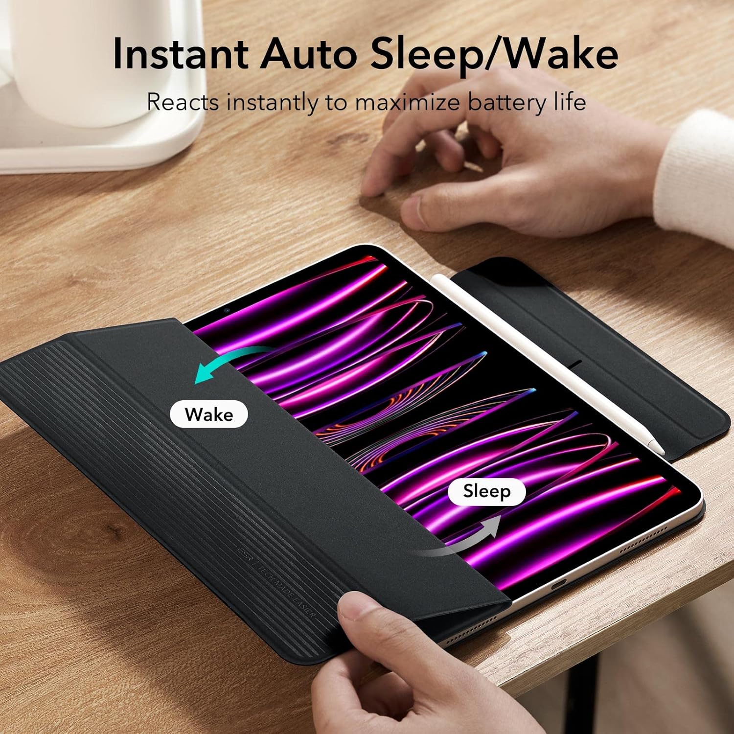 ESR for iPad Pro 12.9 inch Cover (2022/2021/2020, 6th/5th/4th Generation), iPad Air 13 inch Case 2025/2024, Convenient Magnetic Attachment, 2-Way Stand, Rebound Magnetic Case, Black