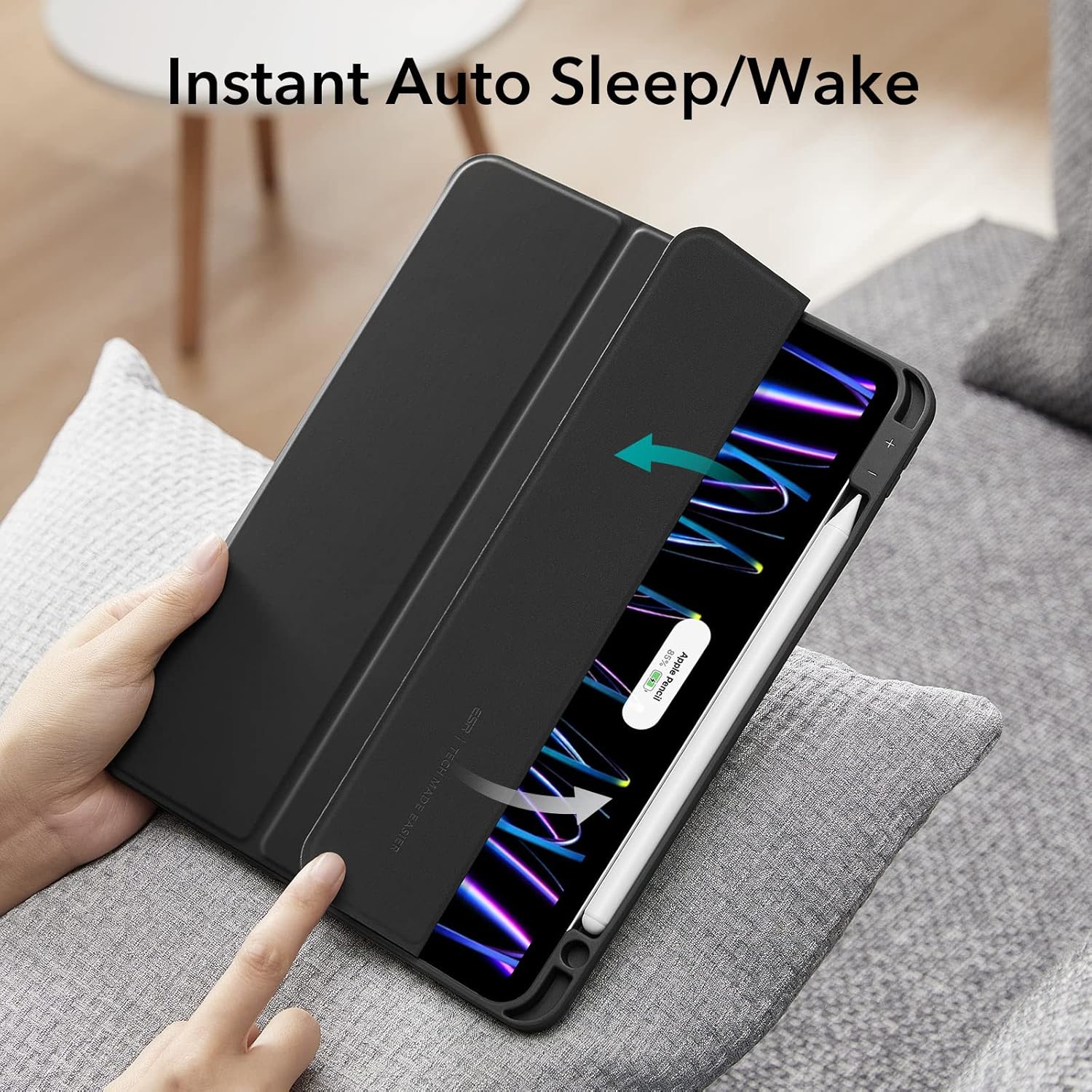 ESR for iPad Pro 11 inch Case (2022/2021/2020/2018, 4th/3rd/2nd/1st Gen), Built-in Pencil Holder, Pencil 2 Support, Flexible Back Cover, Trifold Stand, Auto Sleep/Wake, Rebound Pencil Series, Black
