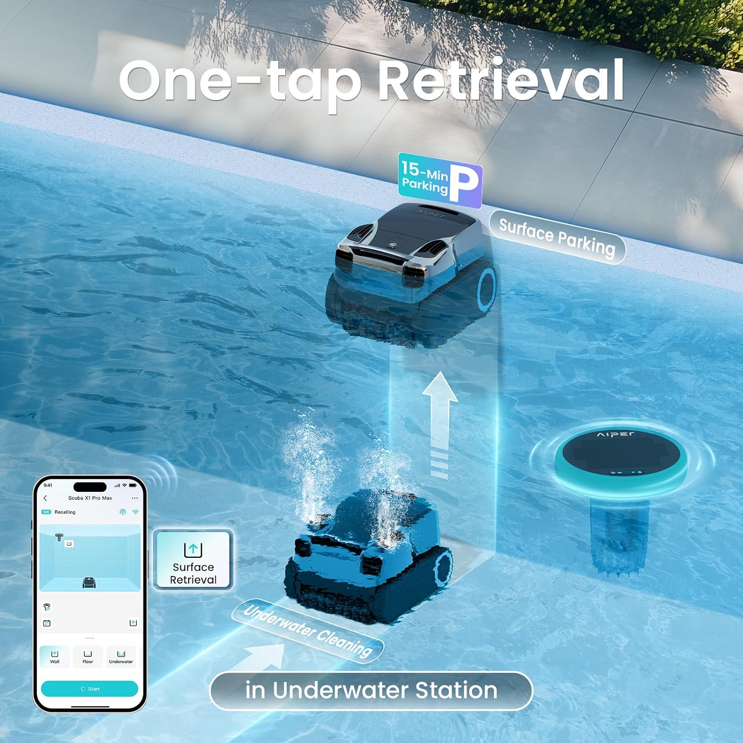 AIPER HydroComm Pro Smart Pool Monitor, 5-in-1 Water Testing for Pools, Hot Tubs, and Spas, Features App Control and Real-Time Underwater Connectivity, Blue