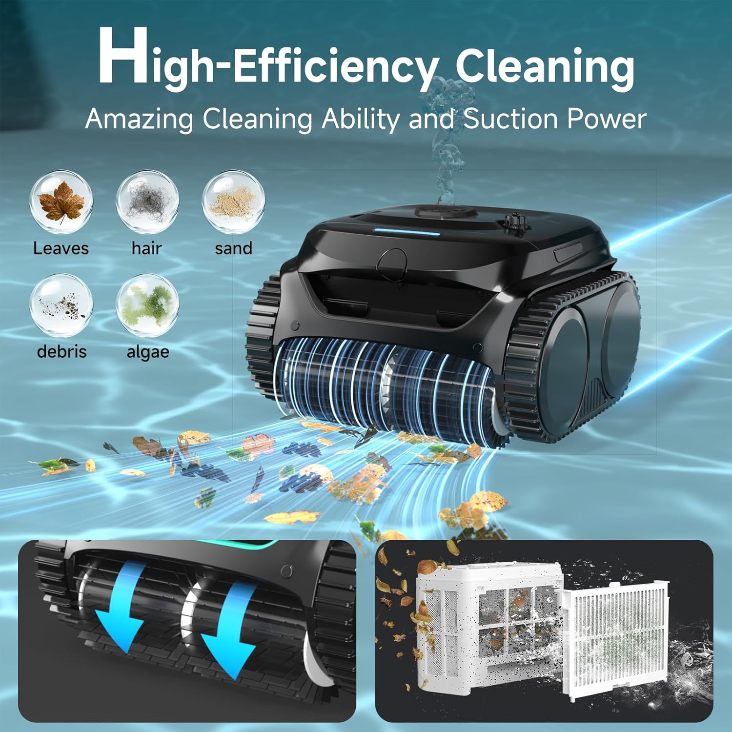 WYBOT C2 Cordless Robotic Pool Cleaner, Pool Vacuum Robot for Inground with Dual Filtration, Lasts 180 Mins, Wall & Waterline Cleaning, Smart Weekly Timer, App Support, OTA Upgraded-Dark Black