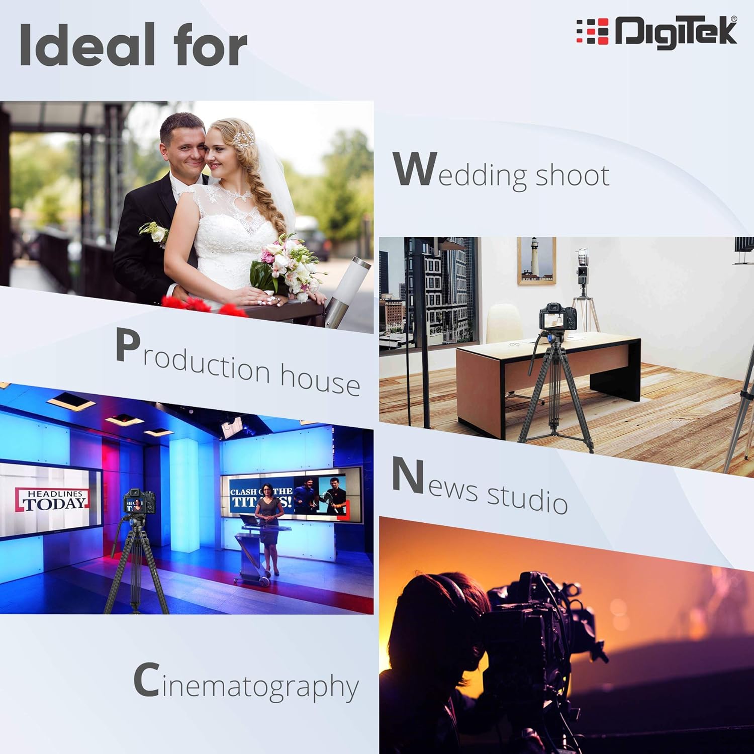 Digitek ® Professional Video Aluminium Tripod with Multipurpose Head for Low Level Shooting, Panning for All DSLR Camera, Maximum Height 5.10 Feet, Load Capacity 15kgs (DTR-510VD PRO PLUS, 70 Inch)