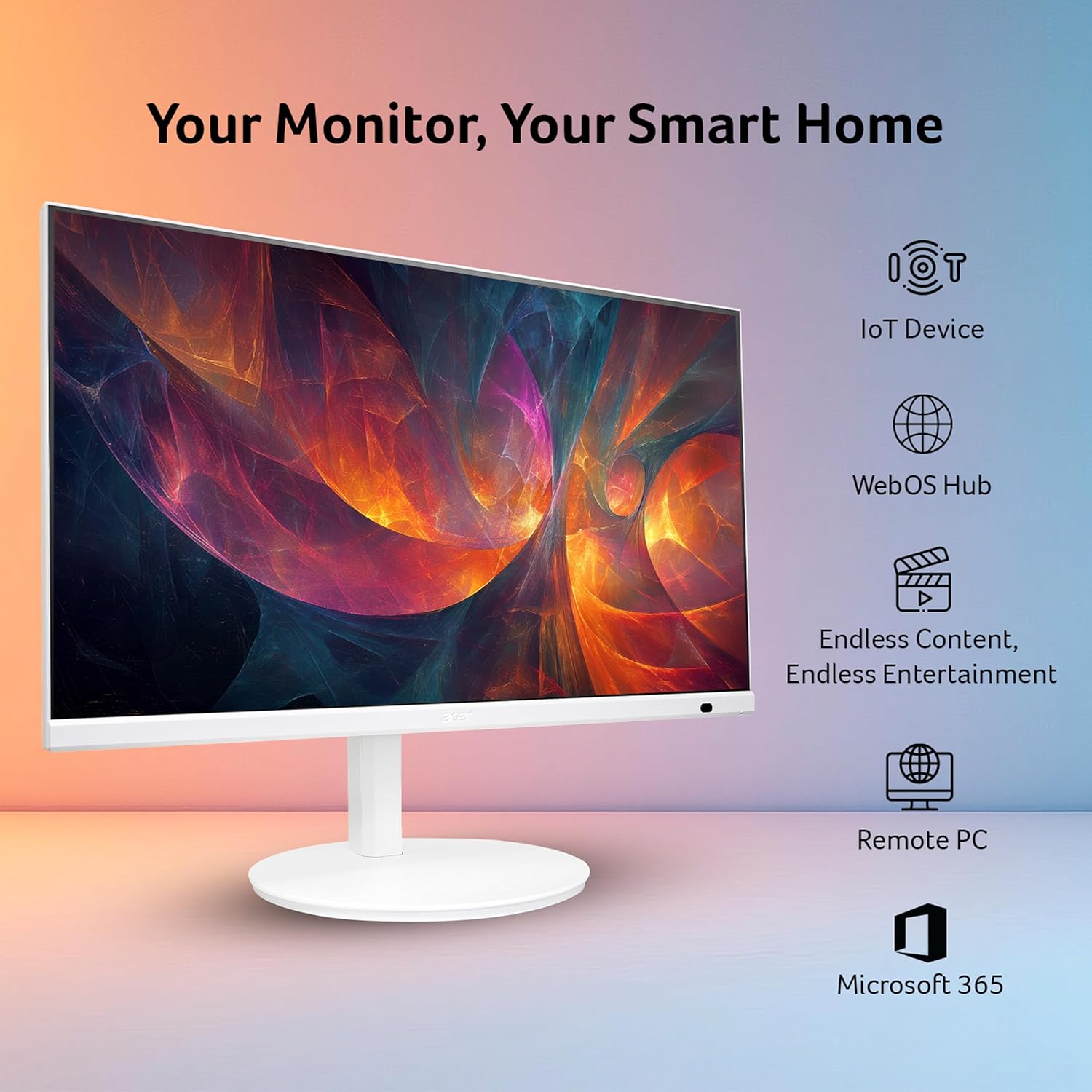 acer CS242Y 23.8 Inch Smart Full HD IPS Backit LED Monitor with WebOS I iOT Device I Airplay, Miracast, Wireless Mirroring, Bluetooth Support I HDR10 I Ergo Stand I Remote Control I Stereo Speakers