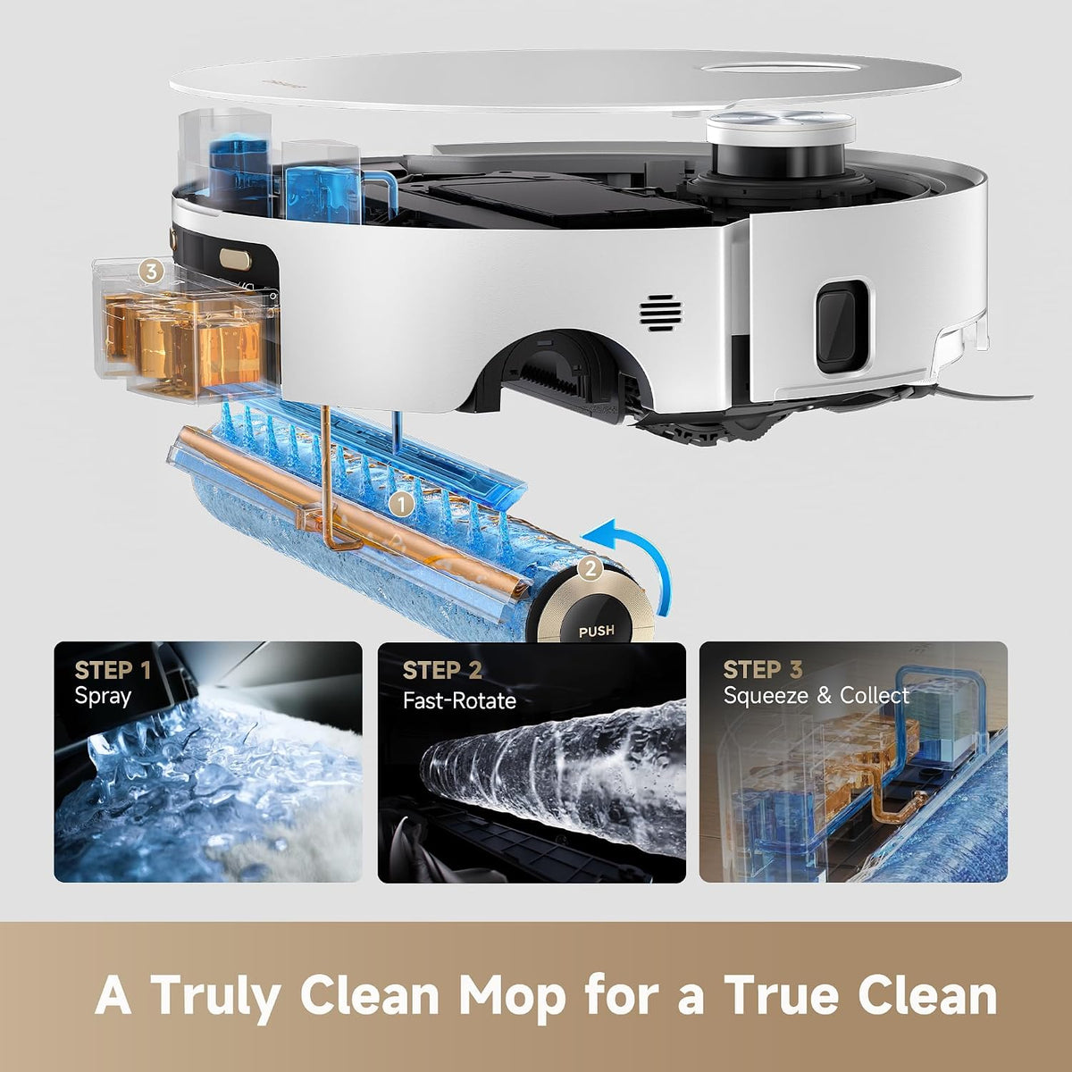 dreame Aqua10 Roller AE Robot Vacuum and Mop, Fresh Water Self-Washing | Carpet-Safe Roller Guard, Thermo Mopping, 30,000Pa Suction & Detangling for Hair, Edge to Corner Cleaning