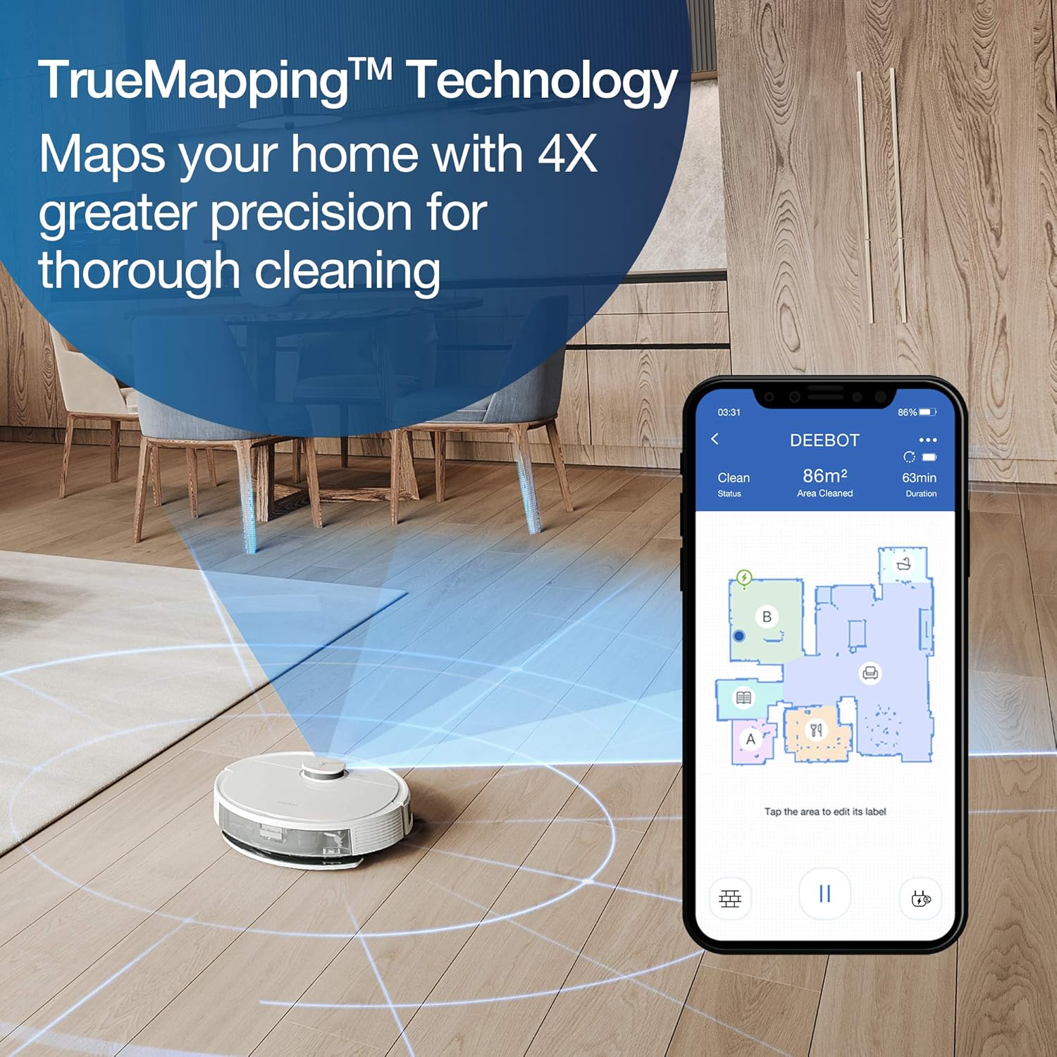 ECOVACS DEEBOT N8+ Robot Vacuum Cleaner 2300Pa with OZMO™ Mop (2.5L Auto-Empty Station, dToF Laser Detection, Carpet Detection, Multi-floor Mapping, Virtual Boundary, WIFI/Alexa/APP)