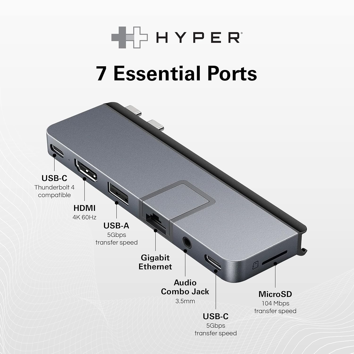 HYPERDRIVE Duo PRO 7 in 2 USB C hub for MacBook Pro/Air, M1 Mac 13,14,15,16 inch, Also Compatible with USB-C iPad Pro/Air, Windows Laptop, Surface, Android Devices with Type C Ports (Space Grey)