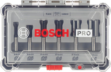 Bosch Router Bit Set, Straight Bits 8 mm Shank, With Euro Hole, DIN EN-847 for Fine Cuts on Wood (6-Pieces)